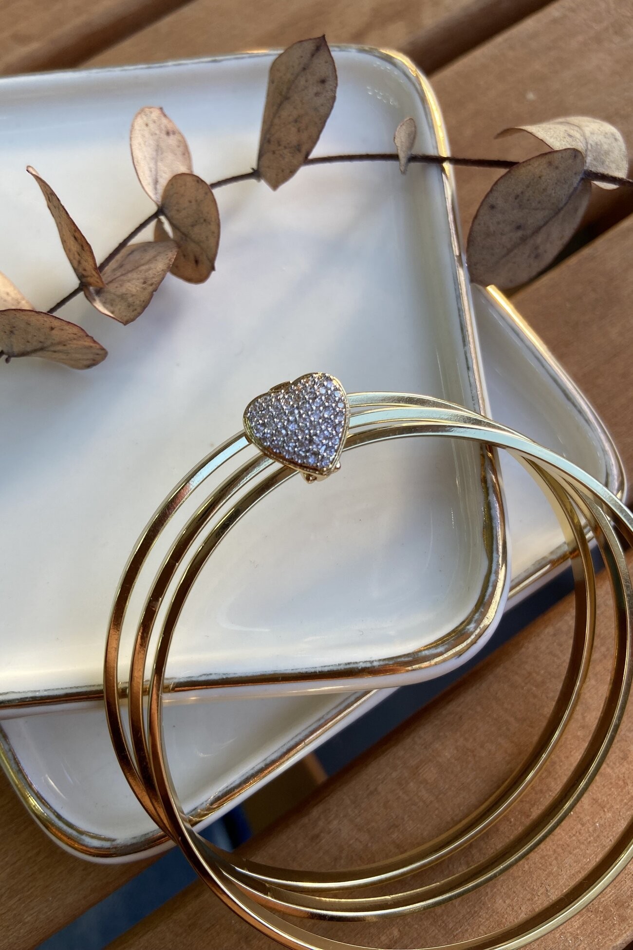 14K Altın Kaplama Taşlı Kalp Charm