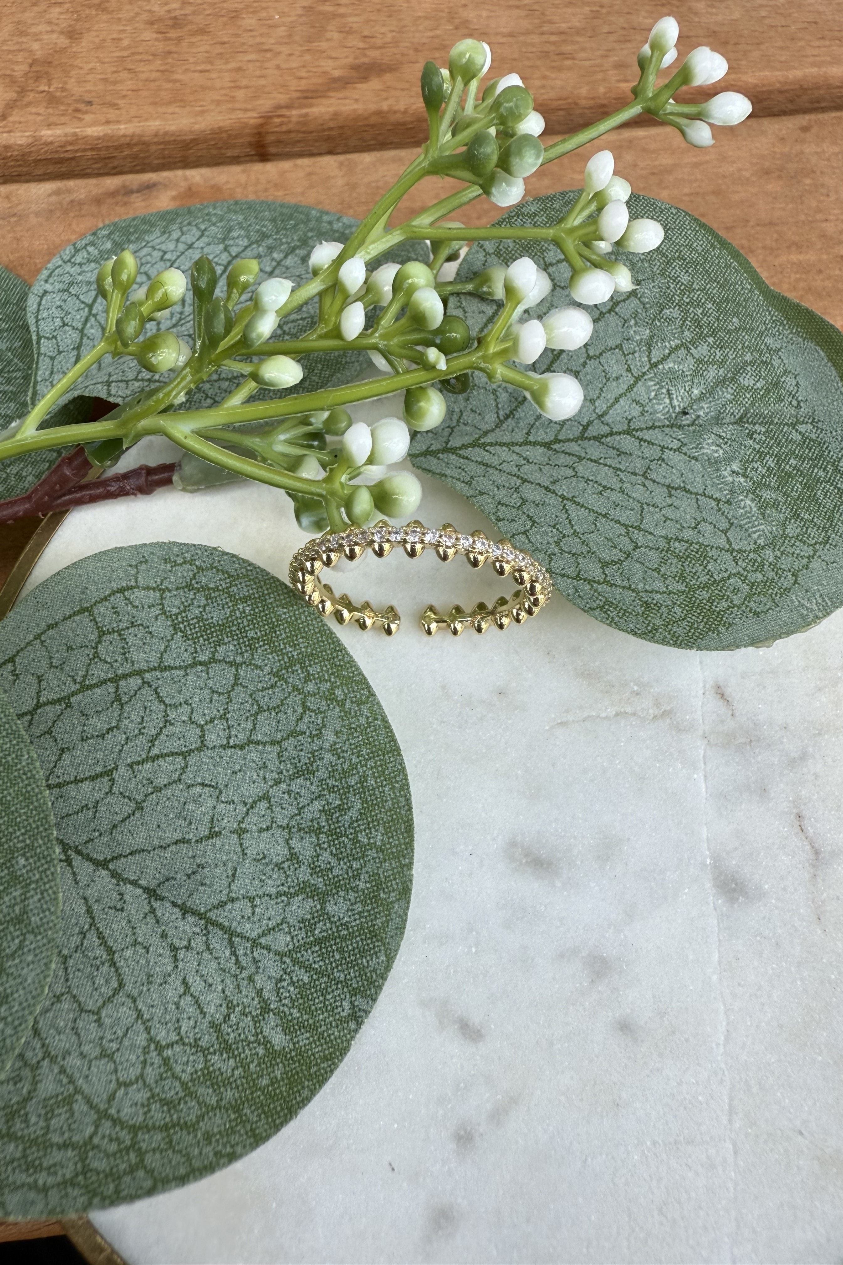 14K Altın Kaplama Minimal Ortası Taşlı Çivi Yüzük Gold