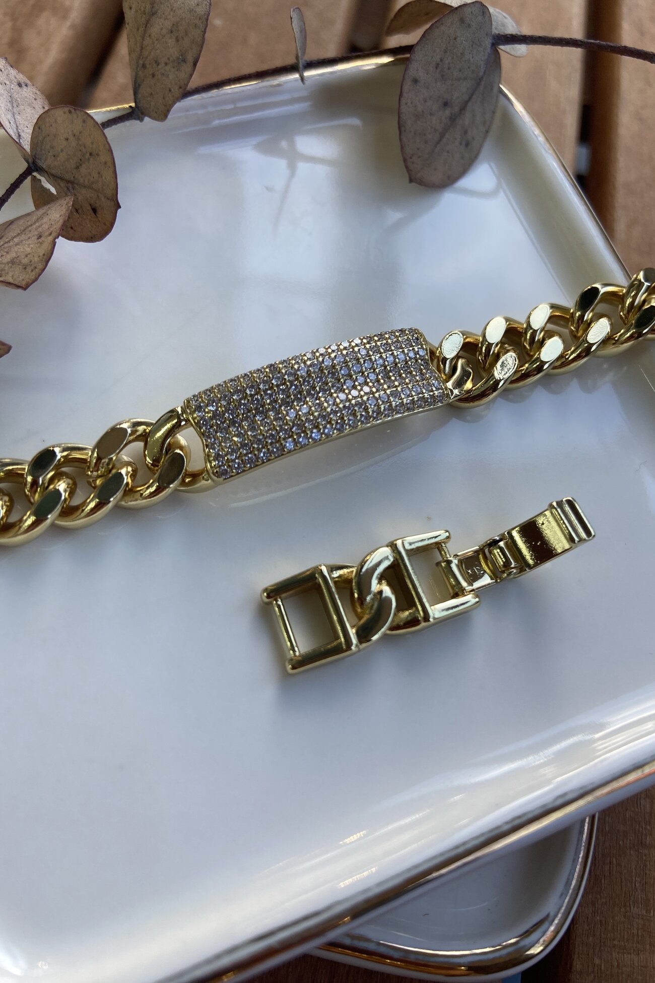 Özel Seri Kenarları Kalın Zincir Künye Bileklik 17+2cm