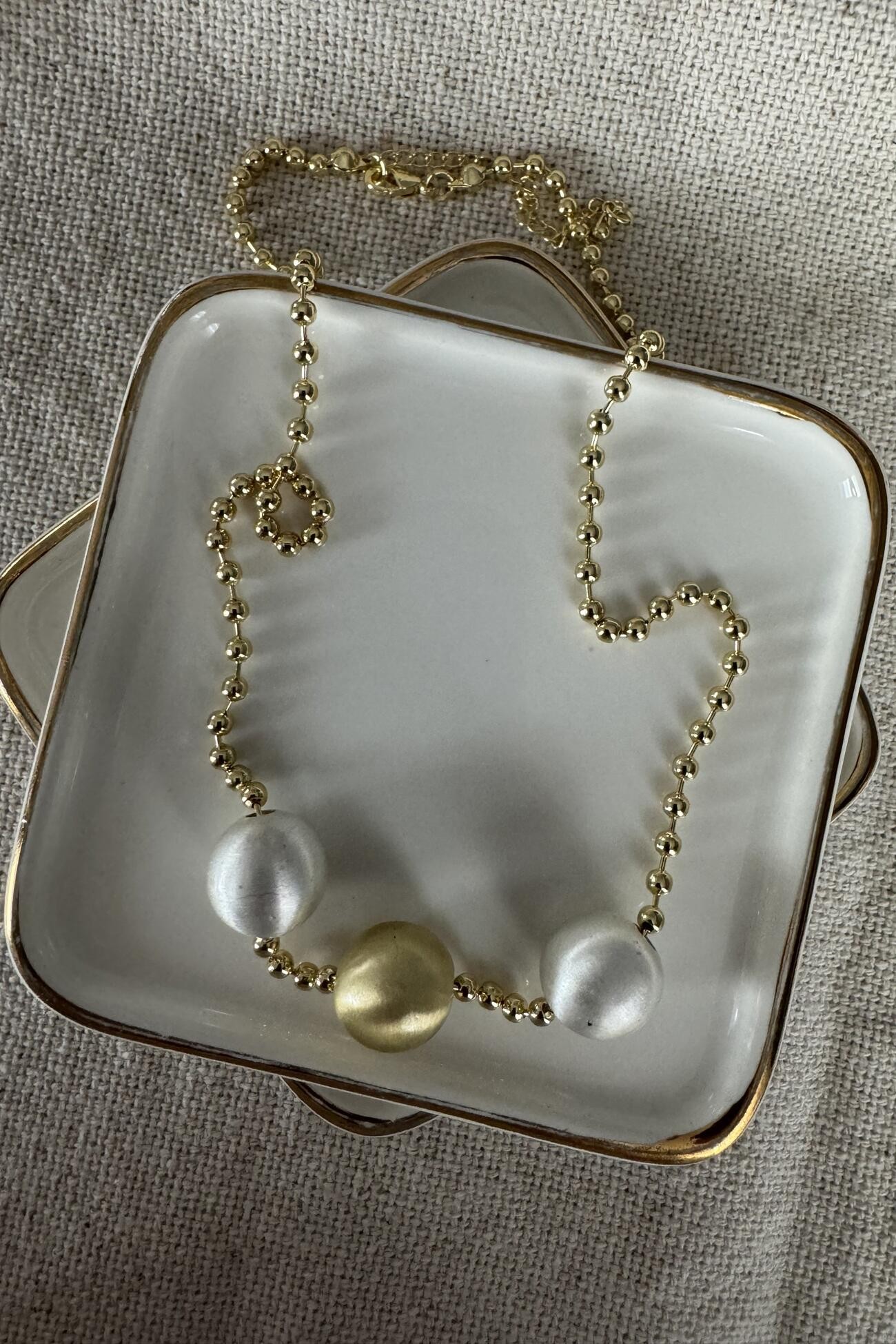Gold&Silver Üç Büyük Boncuklu Kolye 50cm