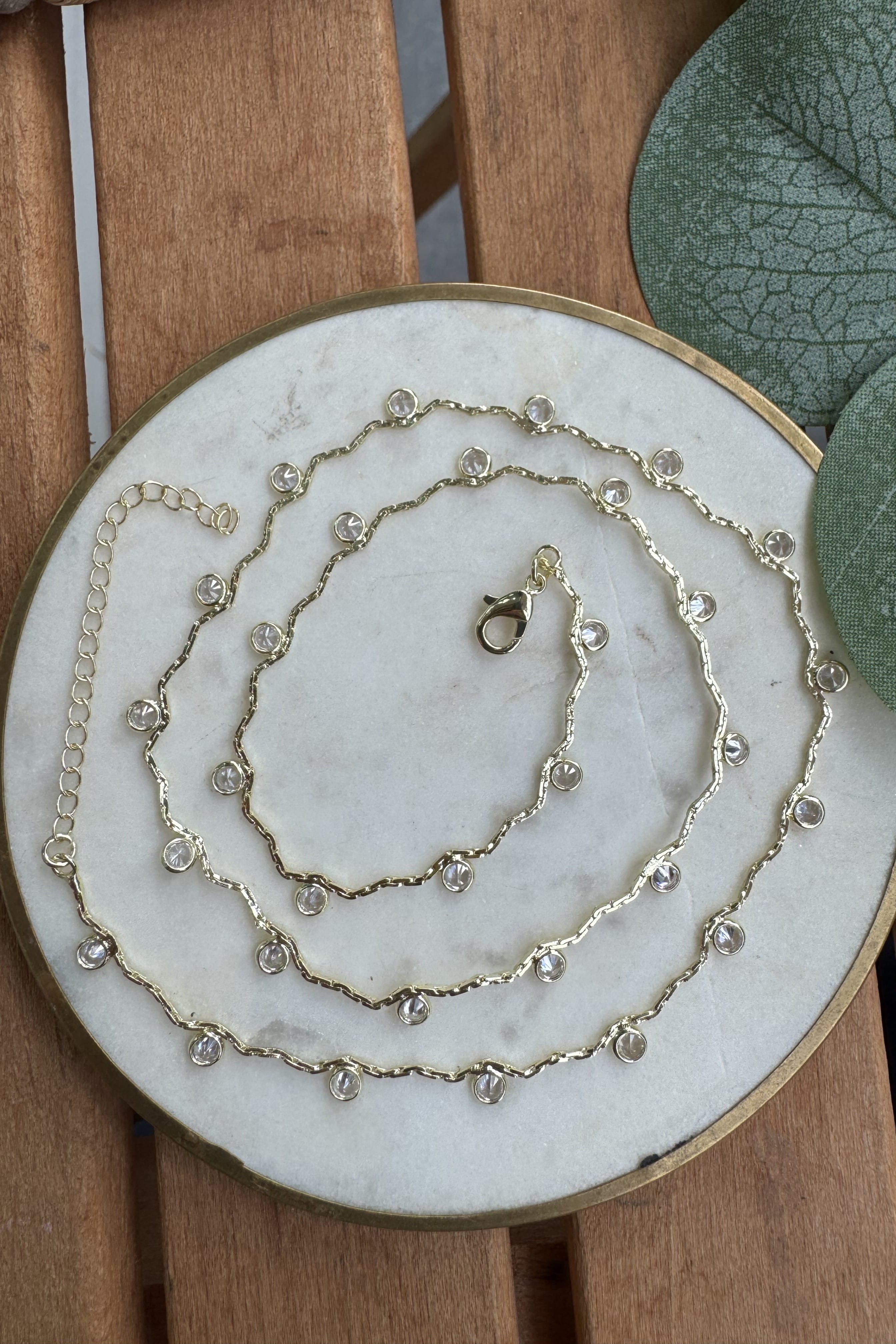 14K Altın Kaplama Parıltılı Zincirde Minik Taşlar Kolye 52cm