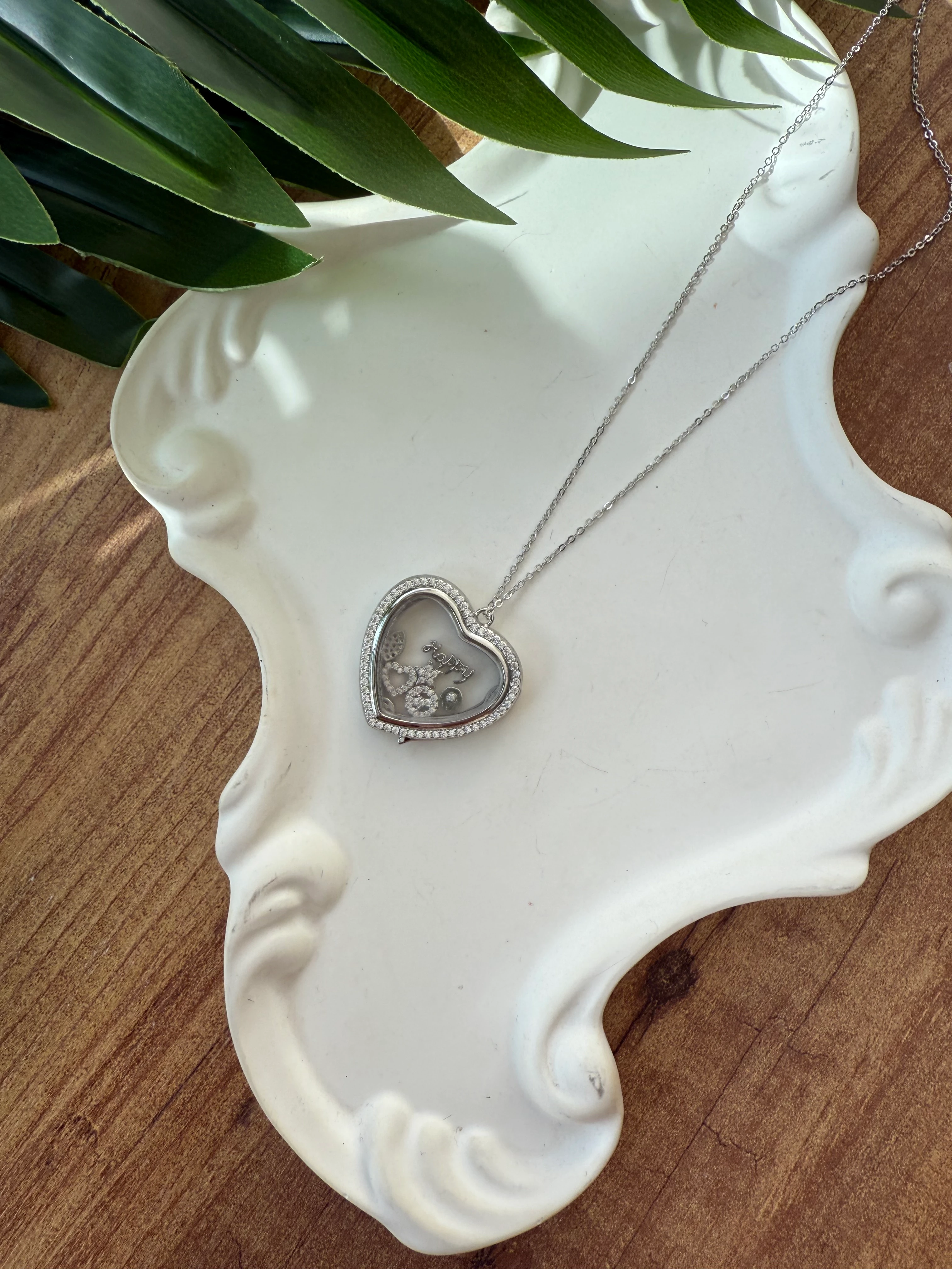 14K Altın Kaplama Charmlı Kolye 'Happy' Silver 50cm