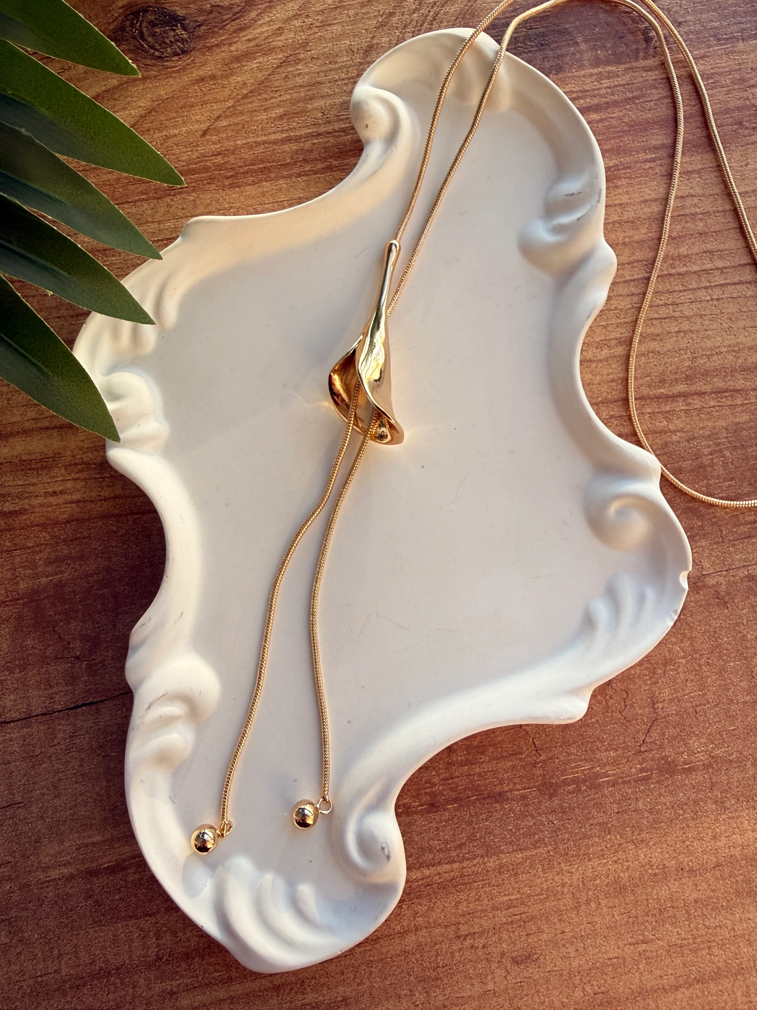 14K Altın Kaplama Boyu Ayarlanabilir Zambak Kolye Gold 65cm