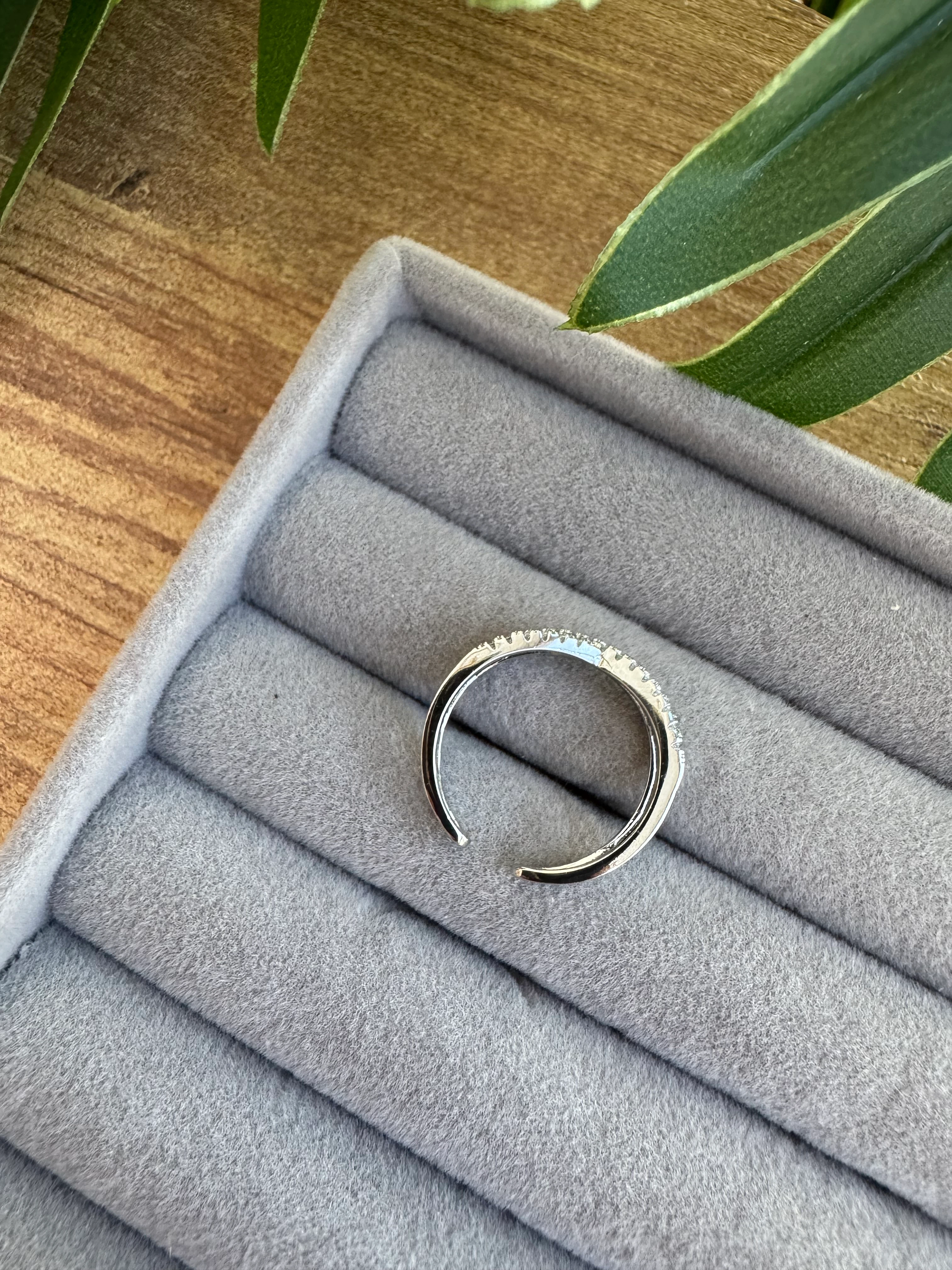 14K Altın Kaplama Mini Taşlı Çift Sıra X Yüzük Silver