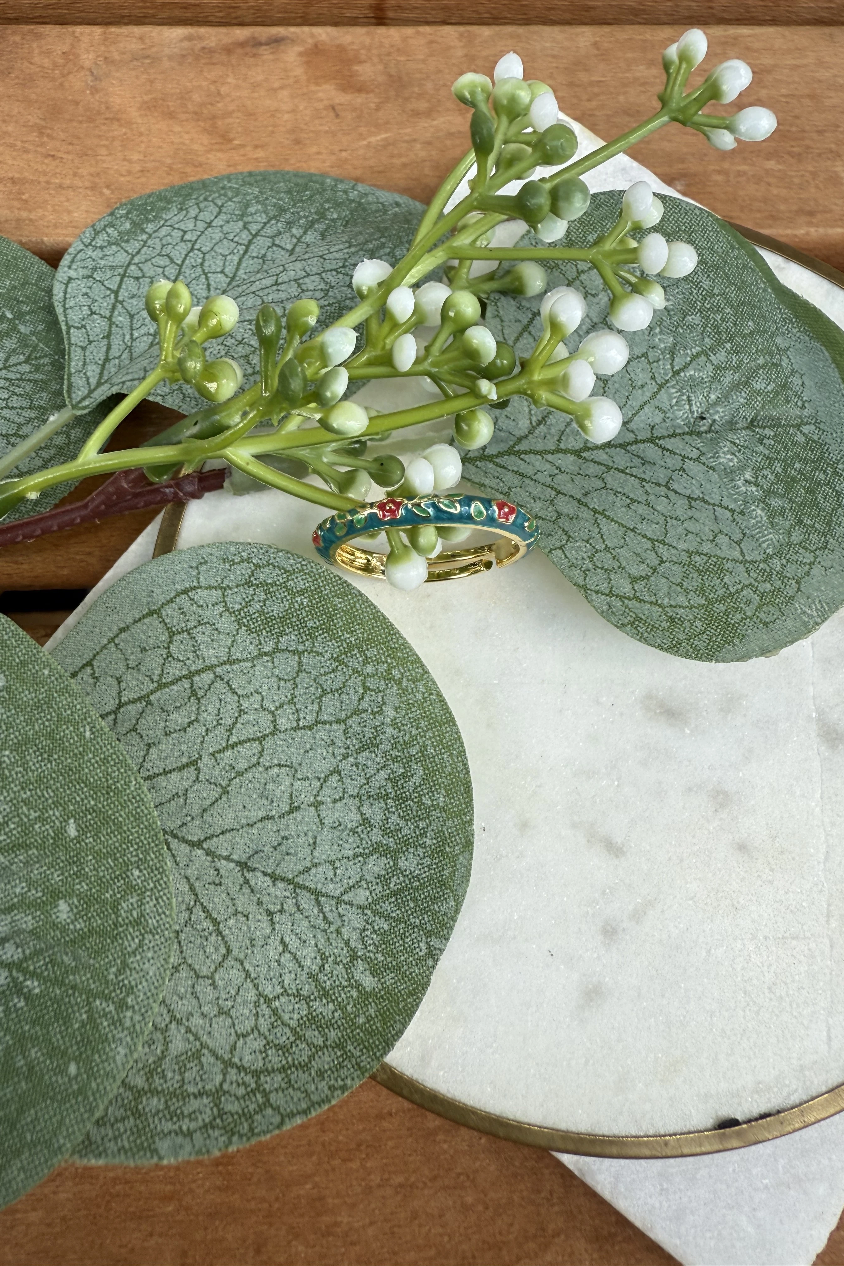 14K Altın Kaplama Mavi Mineli İnce Yüzük