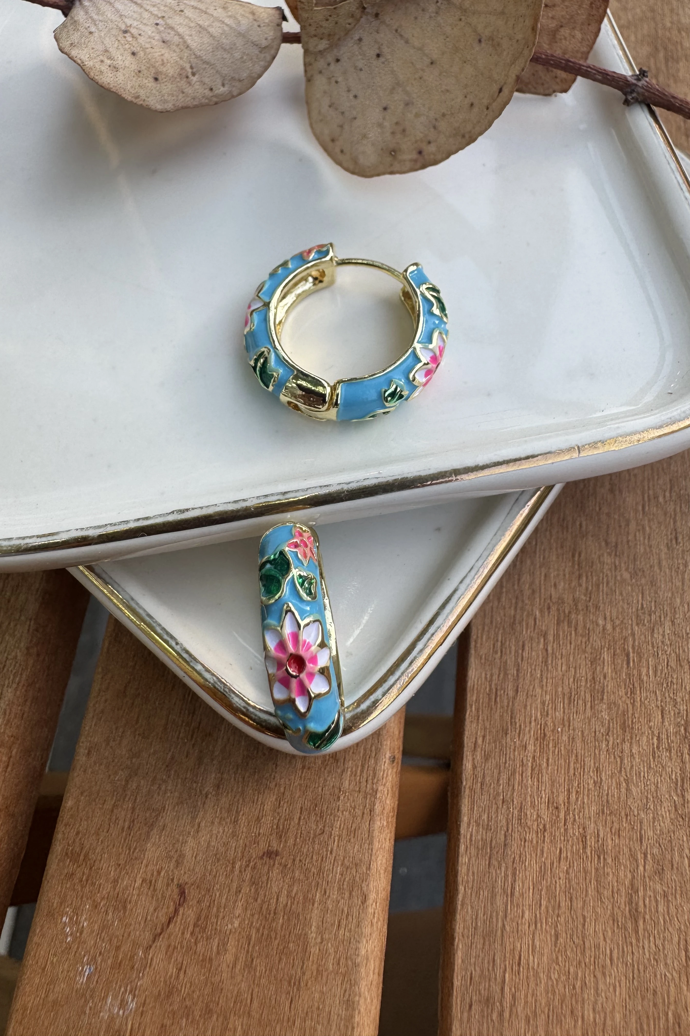 14K Altın Kaplama Mavi Mineli Lara Küpe