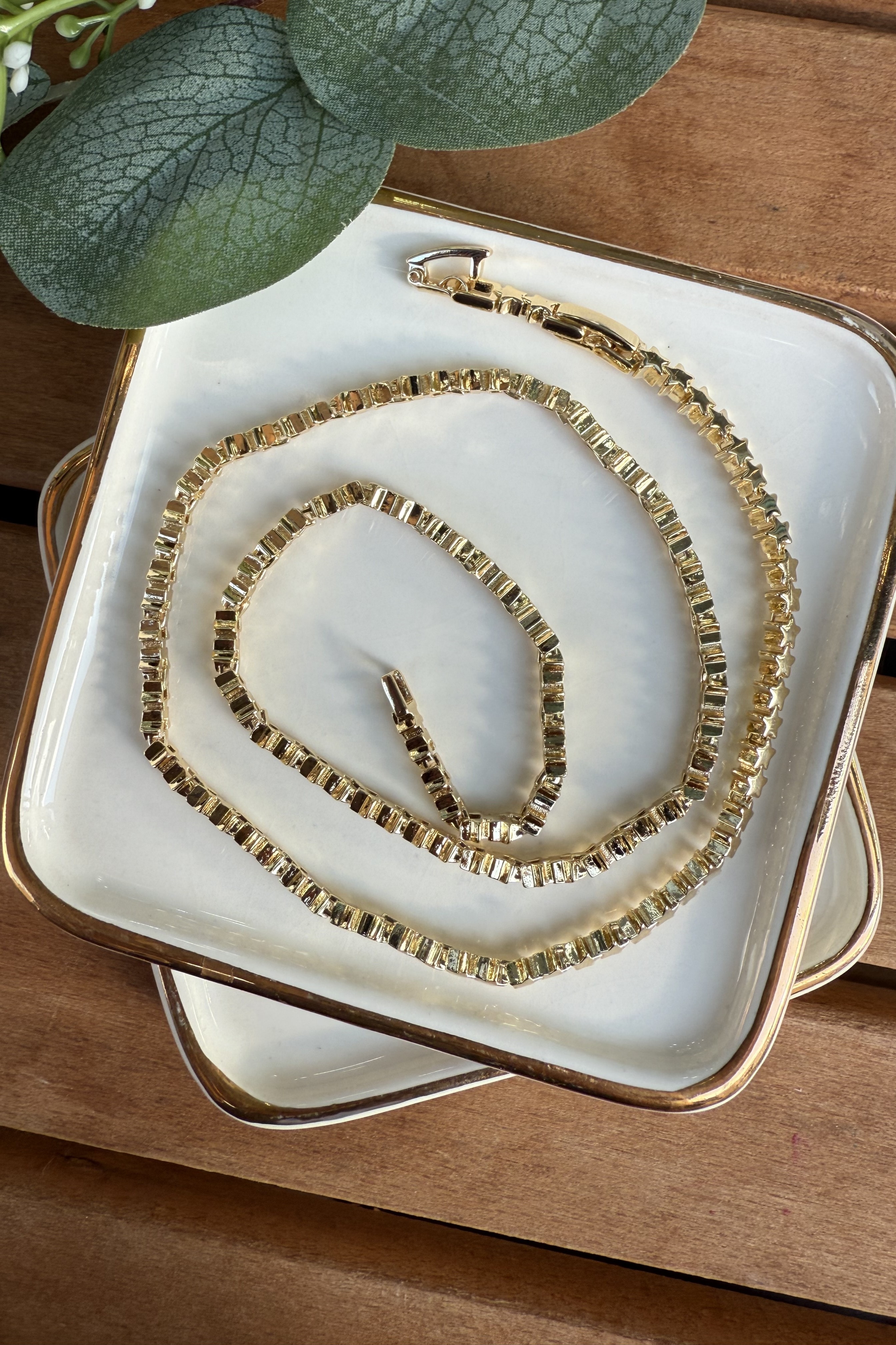 14K Altın Kaplama Sıralı Minik Yıldızlar Kolye 44+2cm