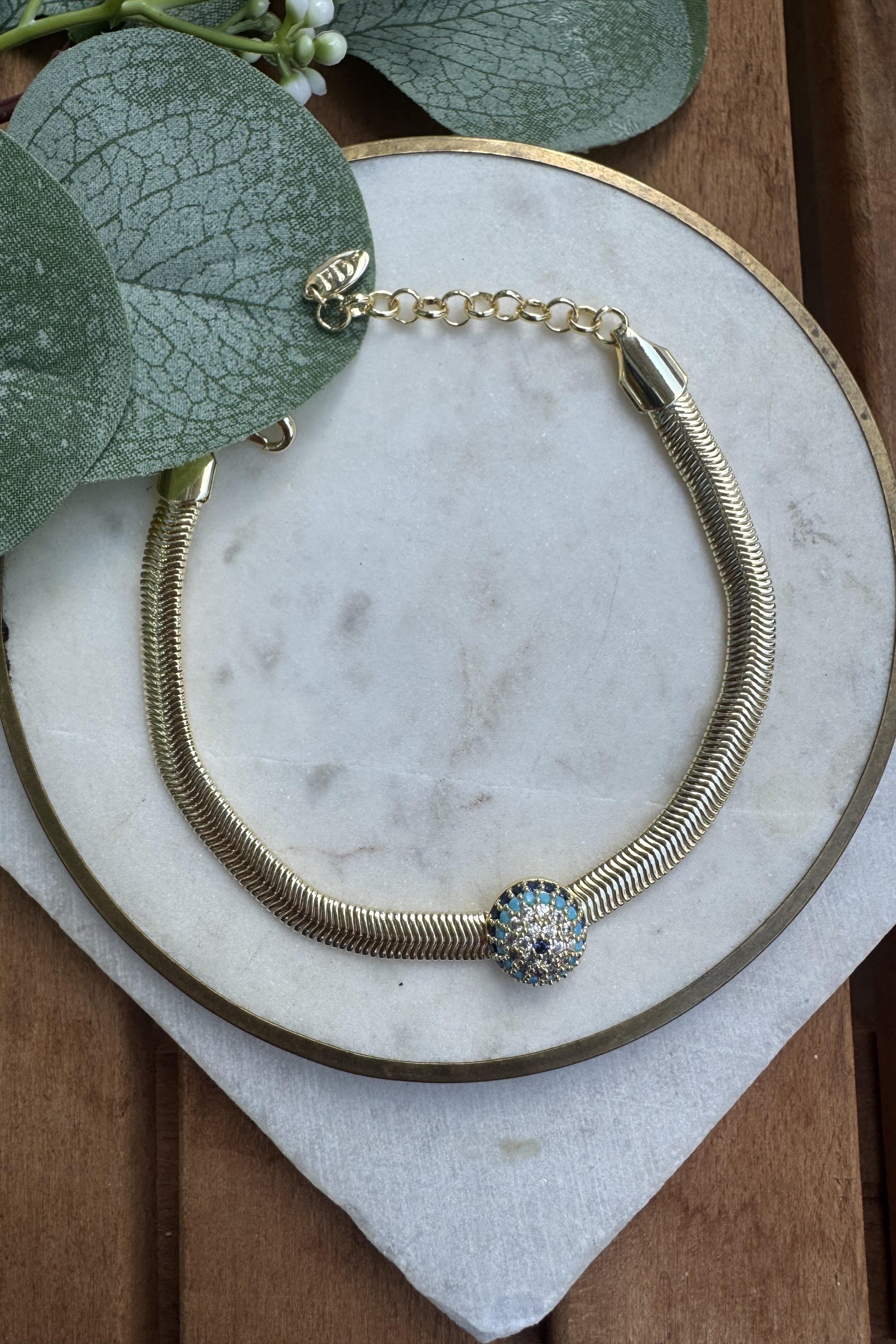 14K Altın Kaplama İtalyan Üstü Tek Nazarlı Bileklik 17+4cm