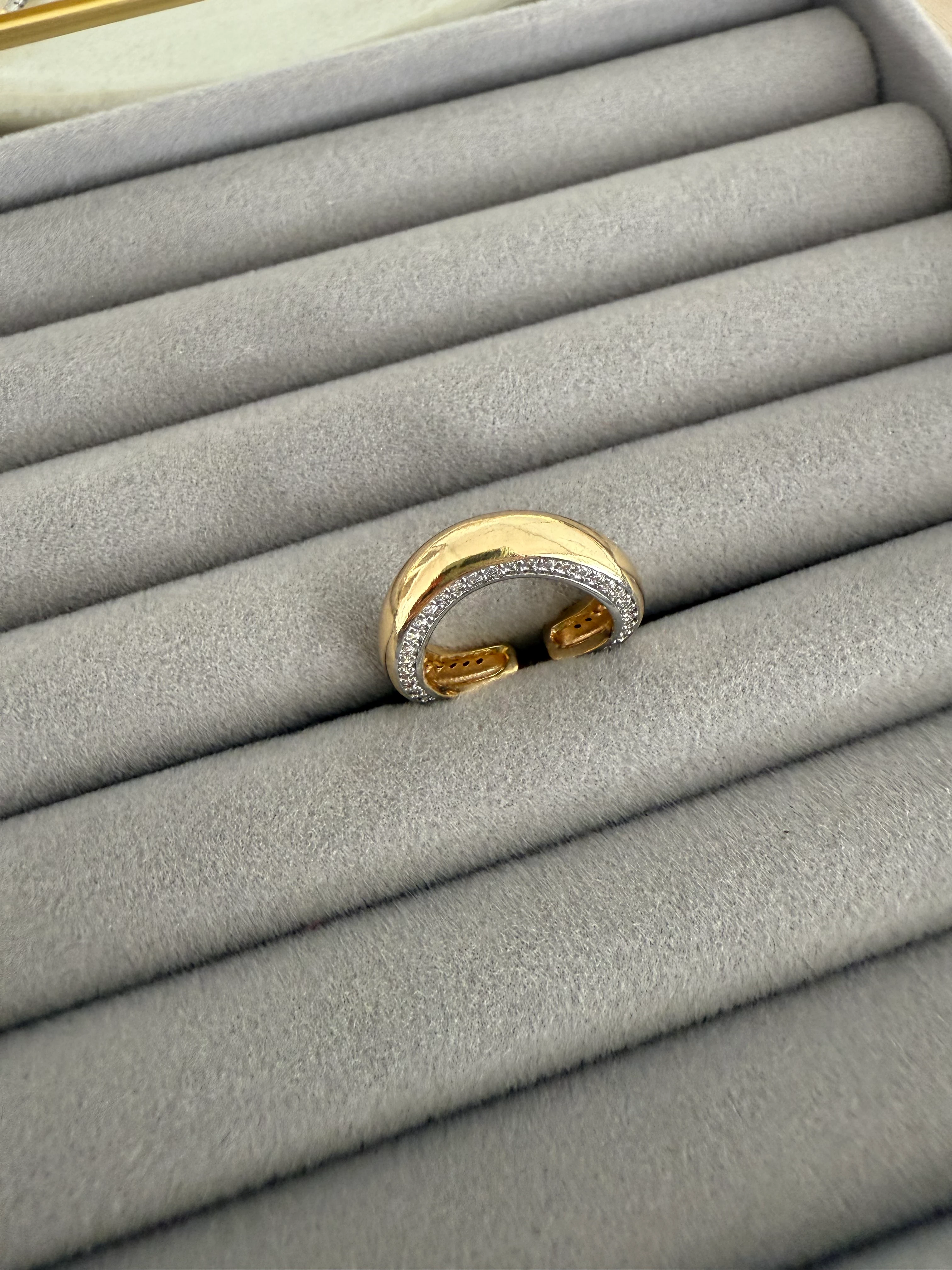 14K Altın Kaplama İçi Taşlı Bombeli Yüzük