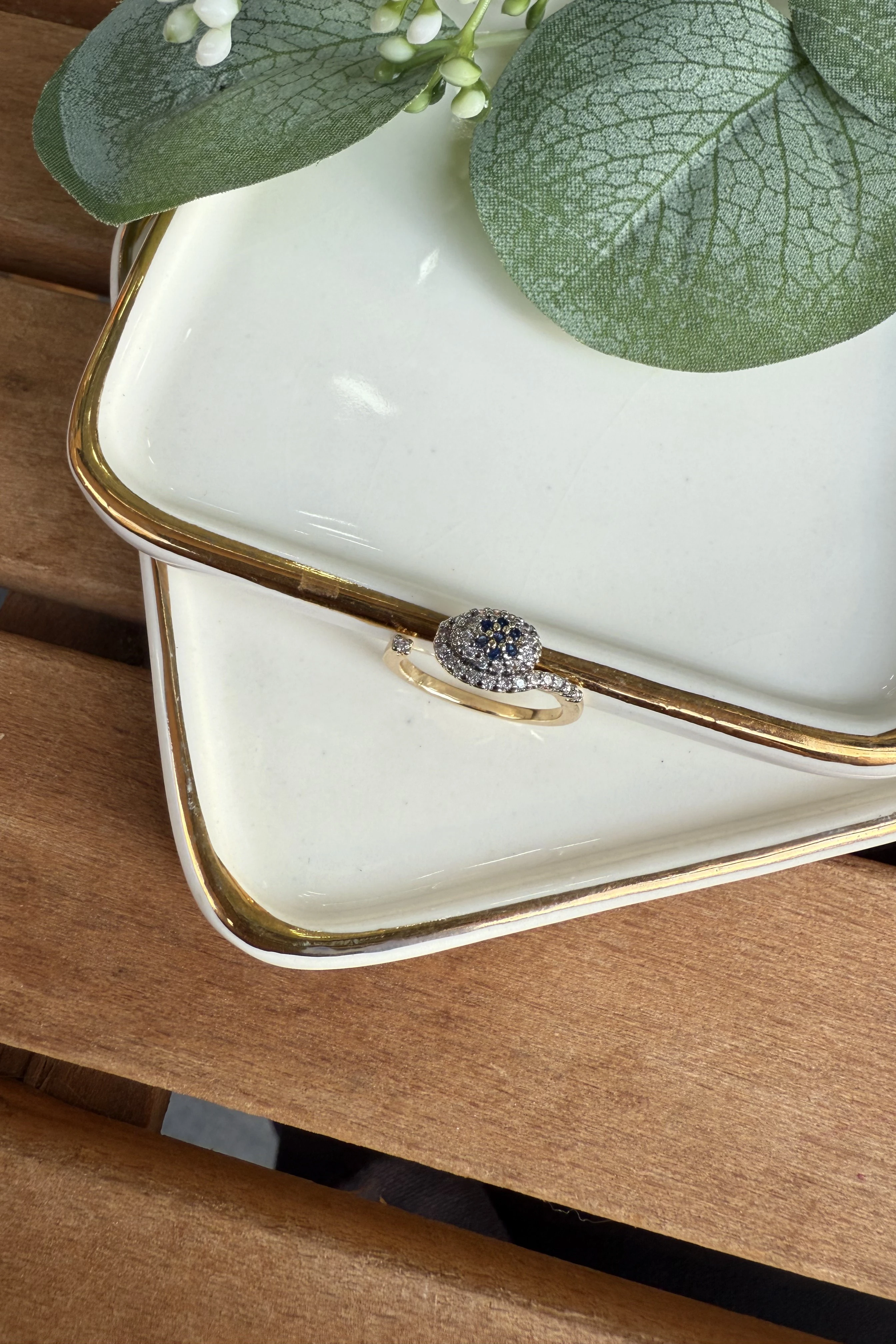 14K Altın Kaplama Mavi Göz Serçe Parmak Yüzüğü