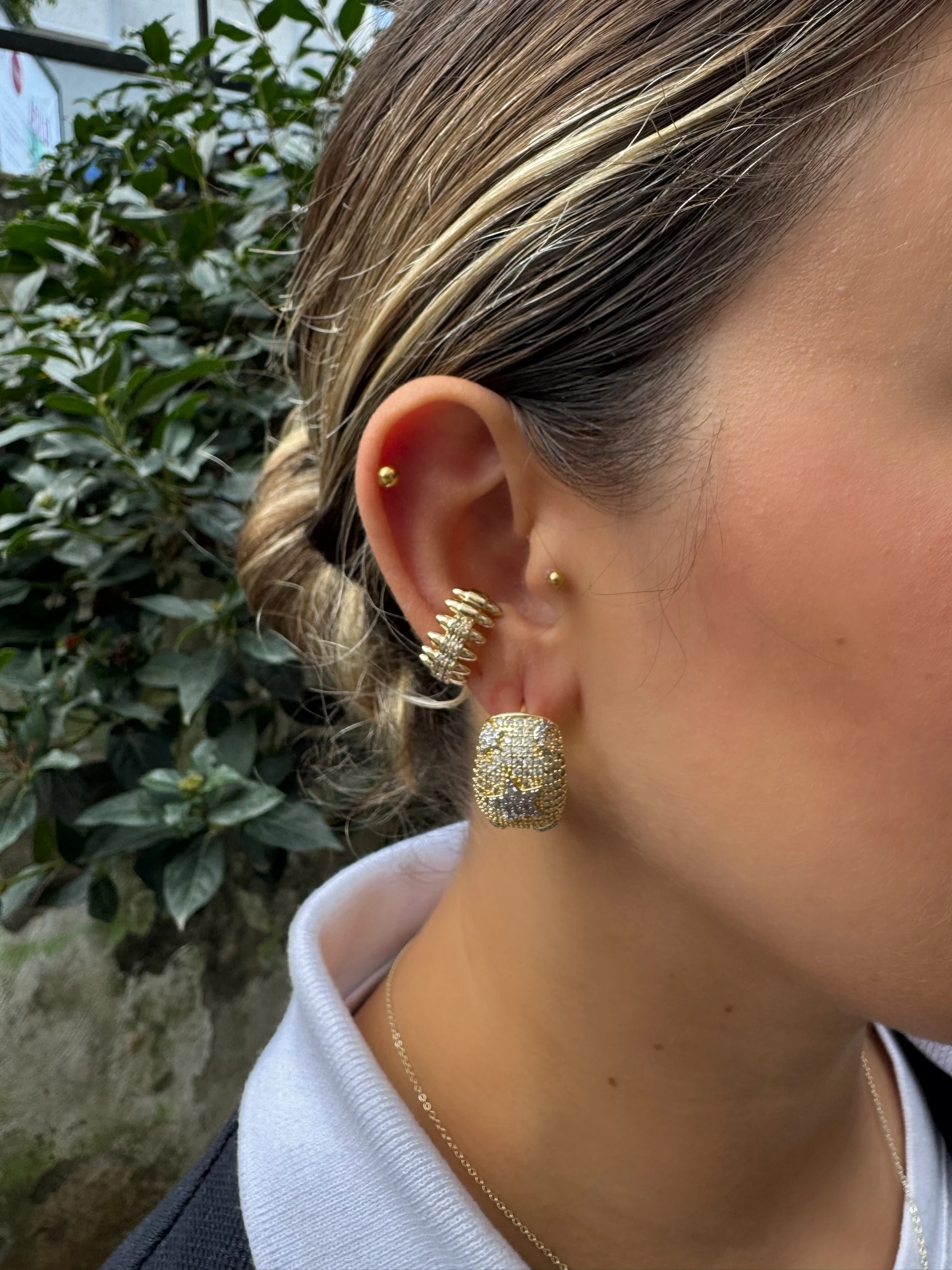 14K Altın Kaplama Zirkon Ay&Yıldız Taşlı Bombeli Küpe