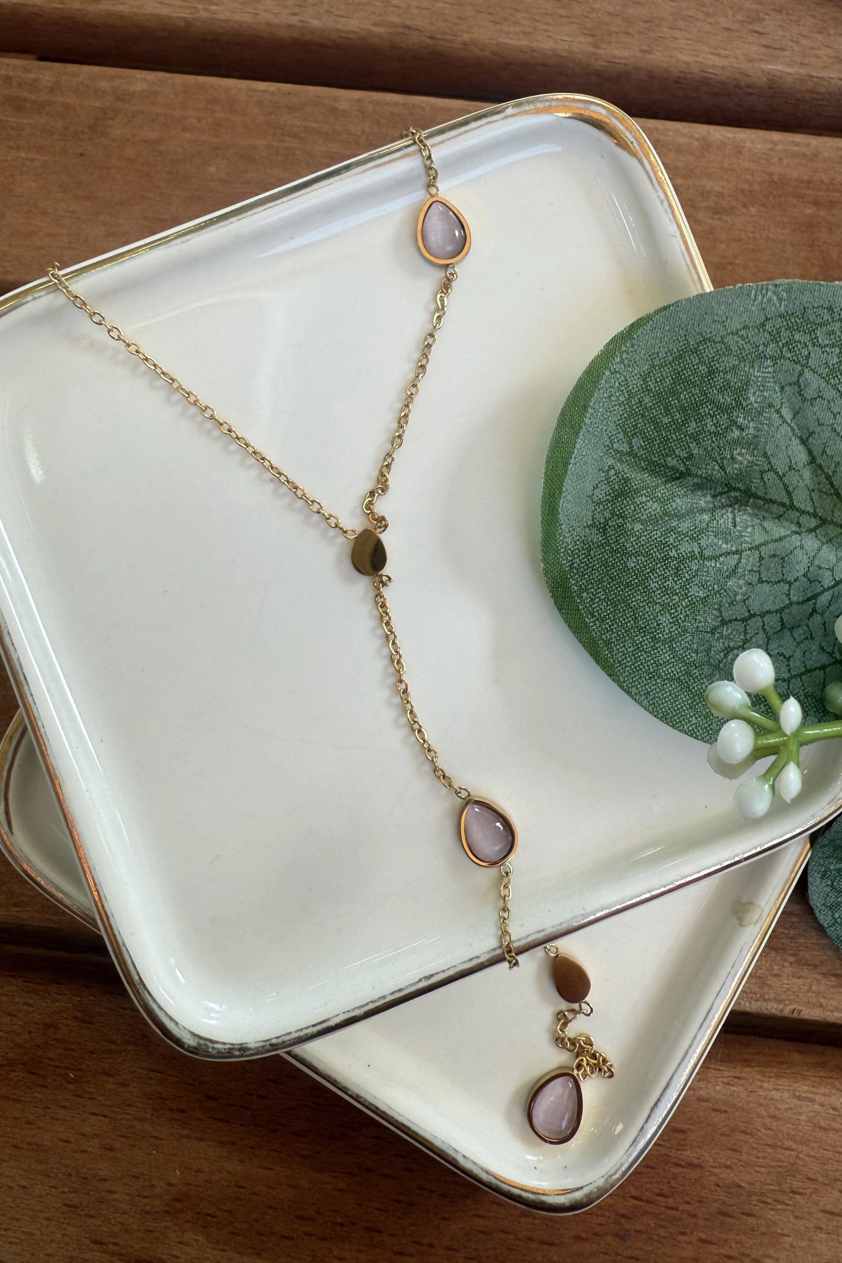 Çelik Lila Damla Taşlı Y Kolye 48cm