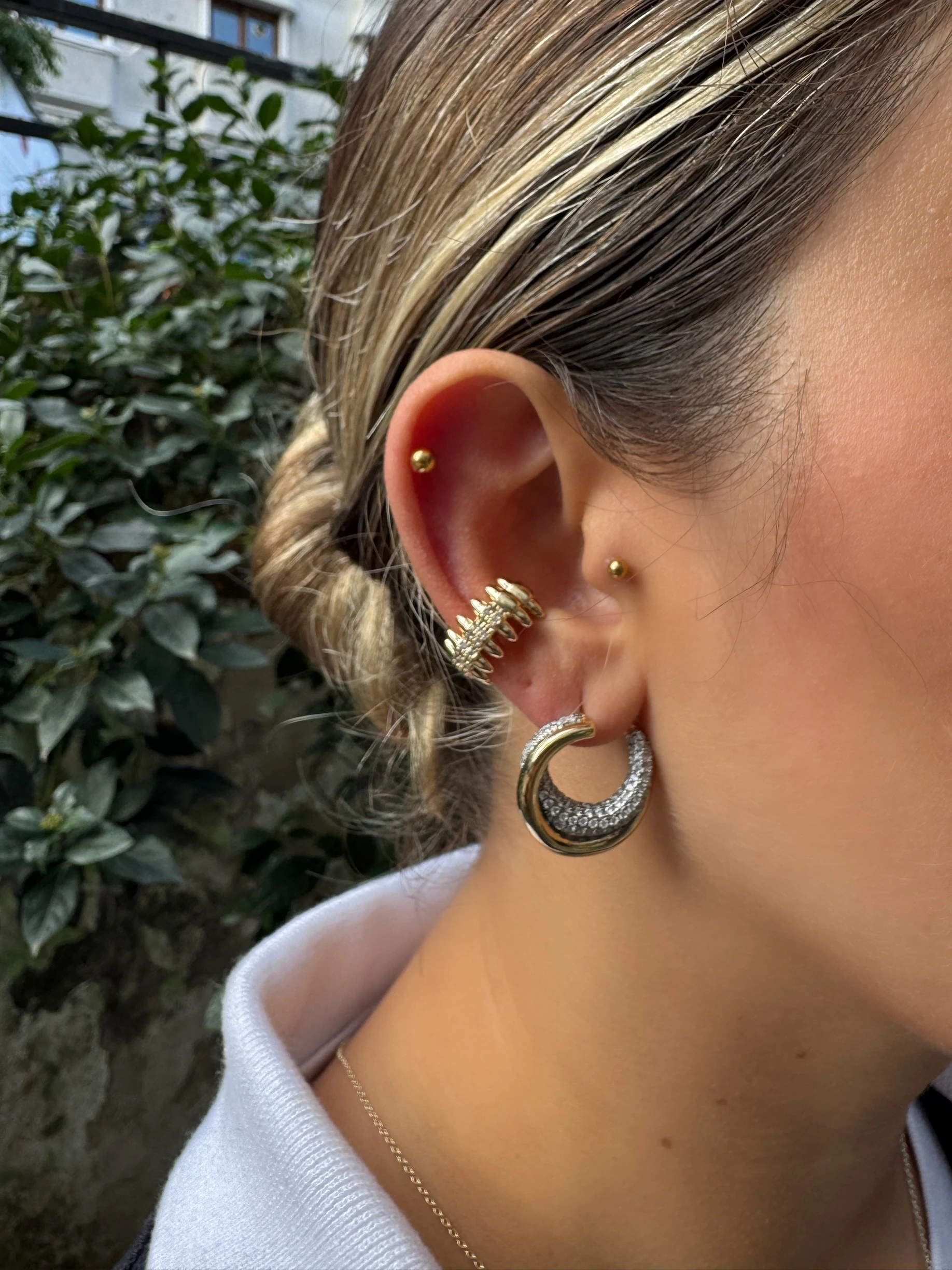 14K Altın Kaplama Taşlı&Taşsız Sarmal Küpe