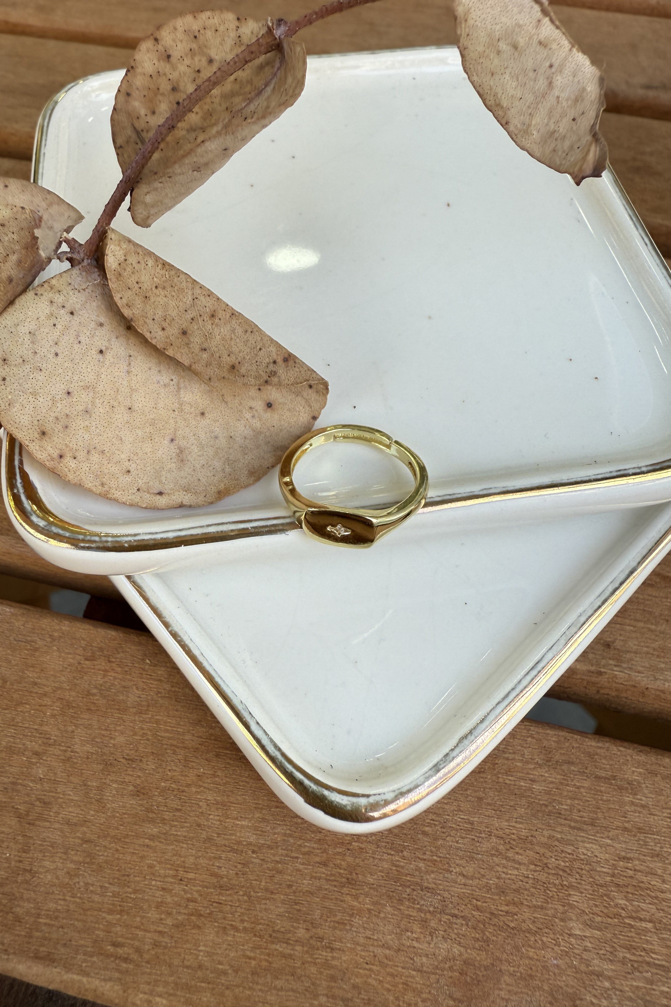 14K Altın Kaplama Minimal Serçe Parmak Yüzüğü Gold