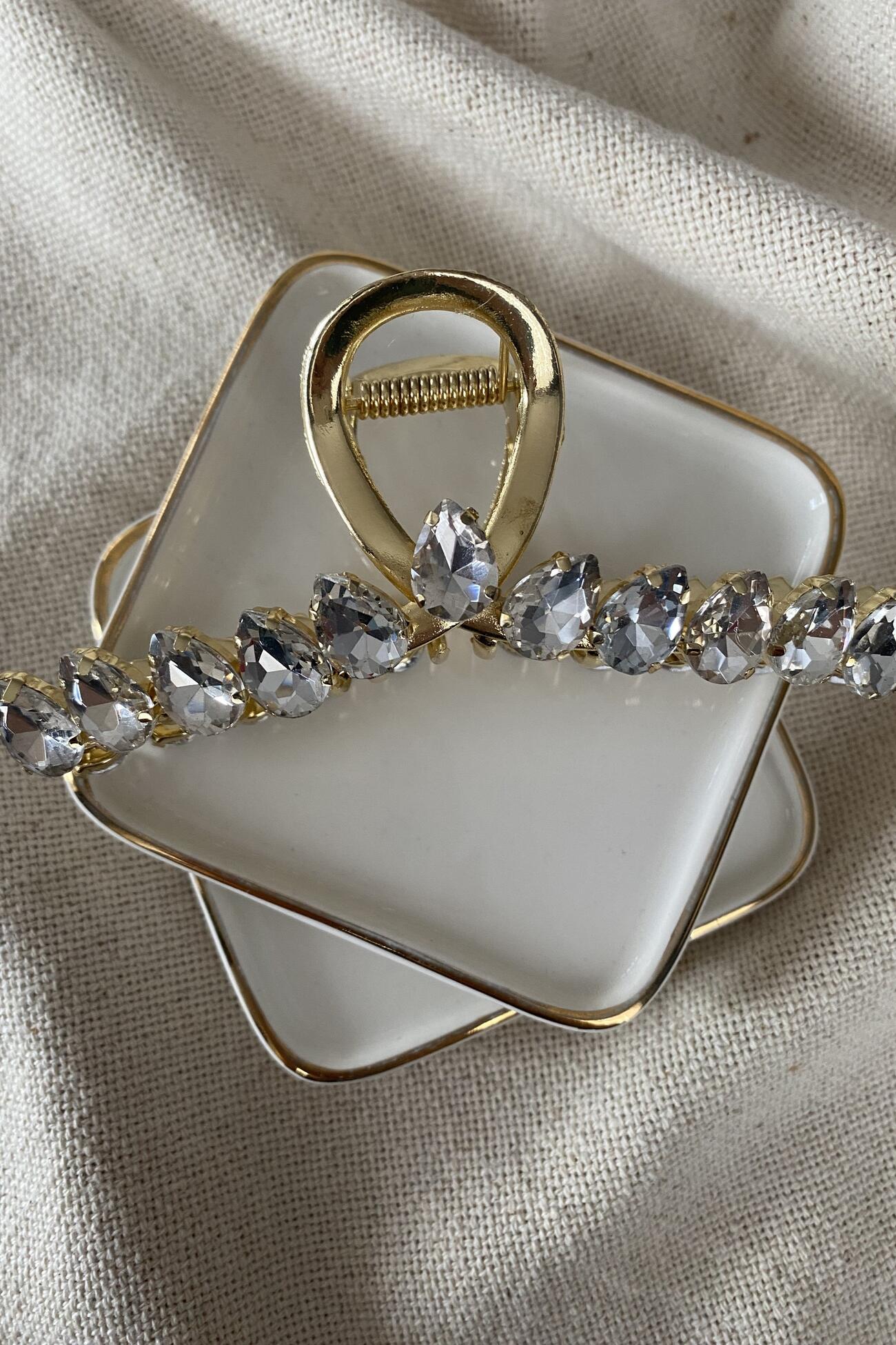 Beyaz Damla Taşlı Şık Toka