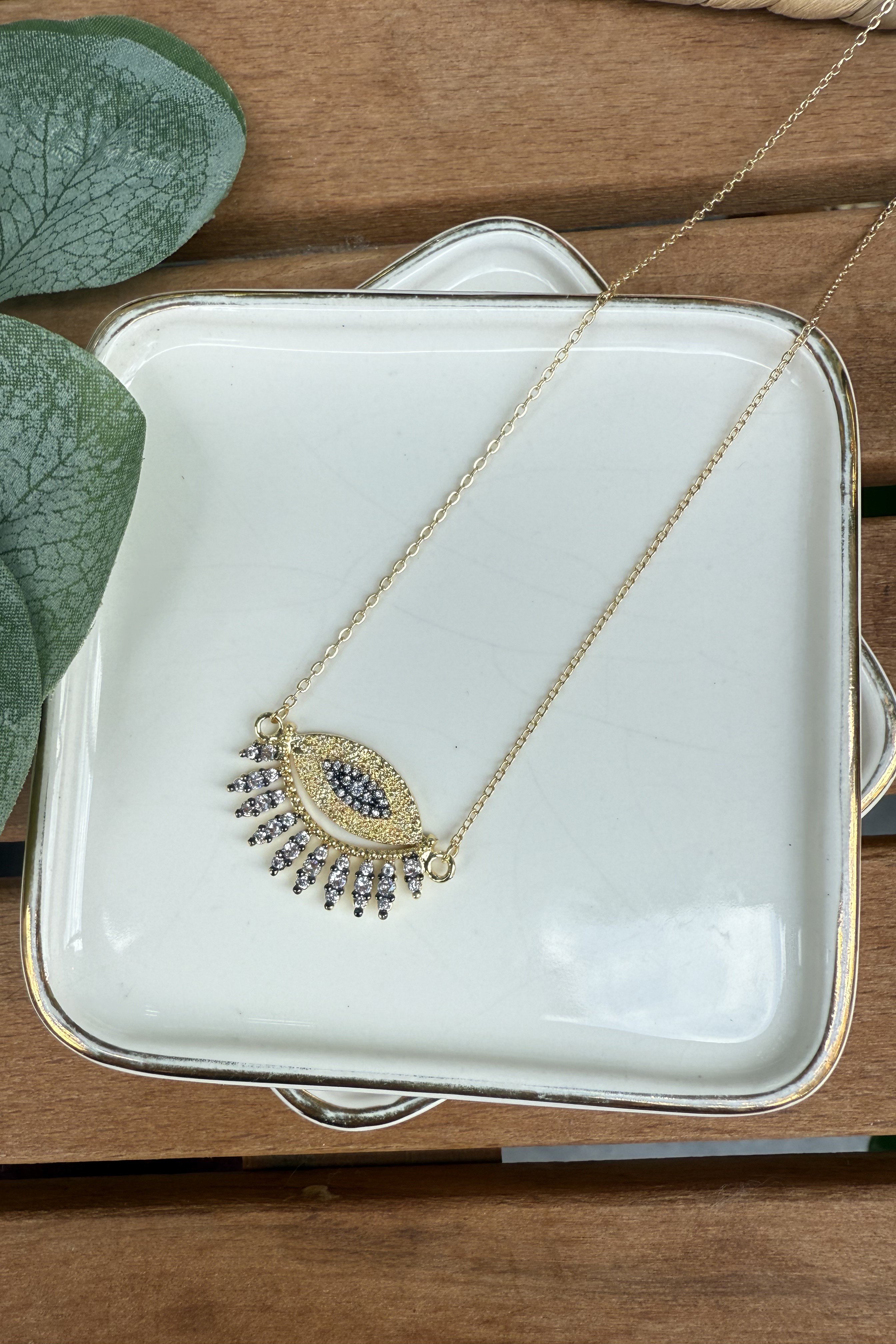 14K Altın Kaplama Siyah Kirpikli Göz Kolye 50cm