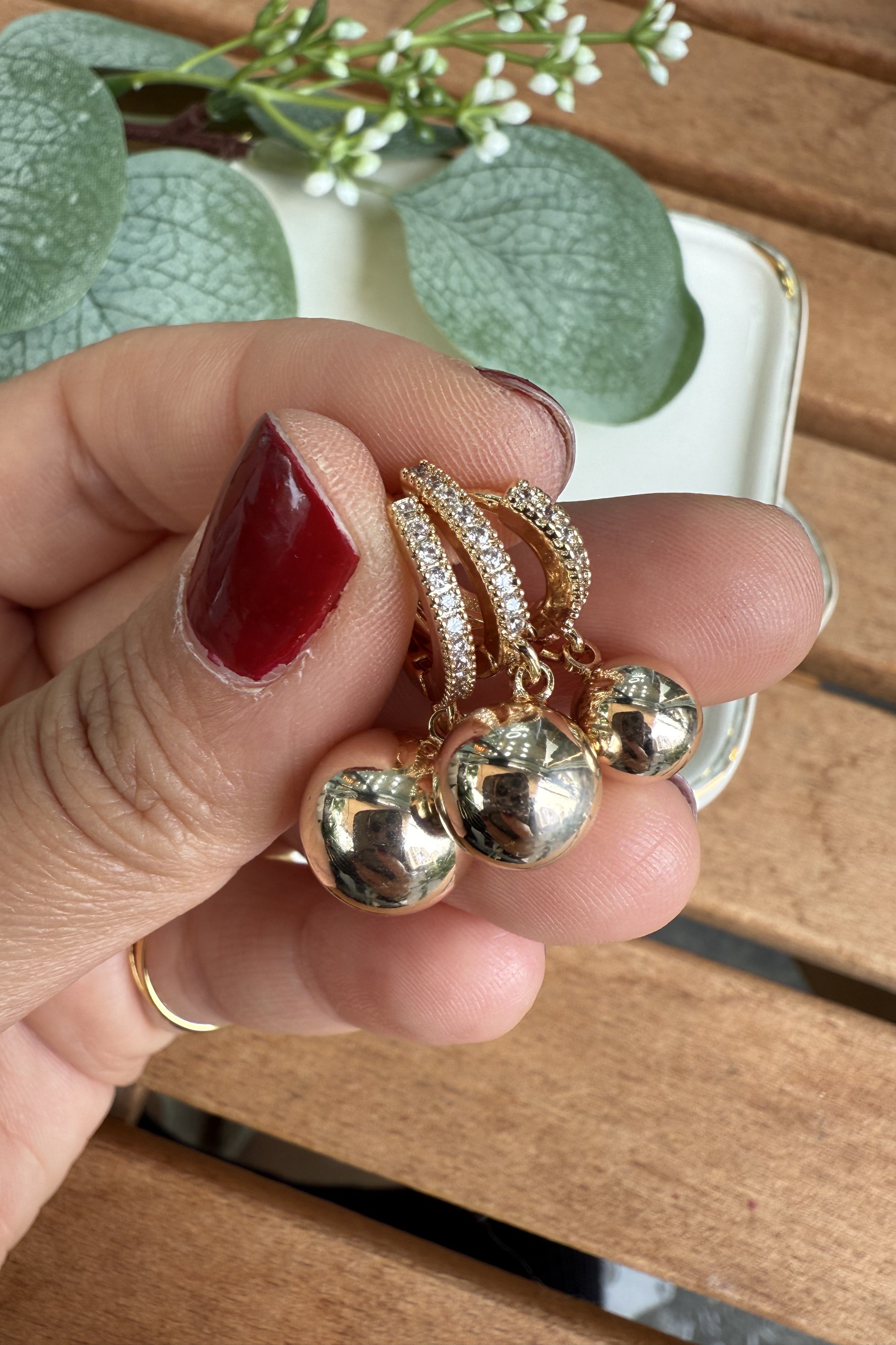 14K Altın Kaplama Top 3'lü Küpe Seti Gold