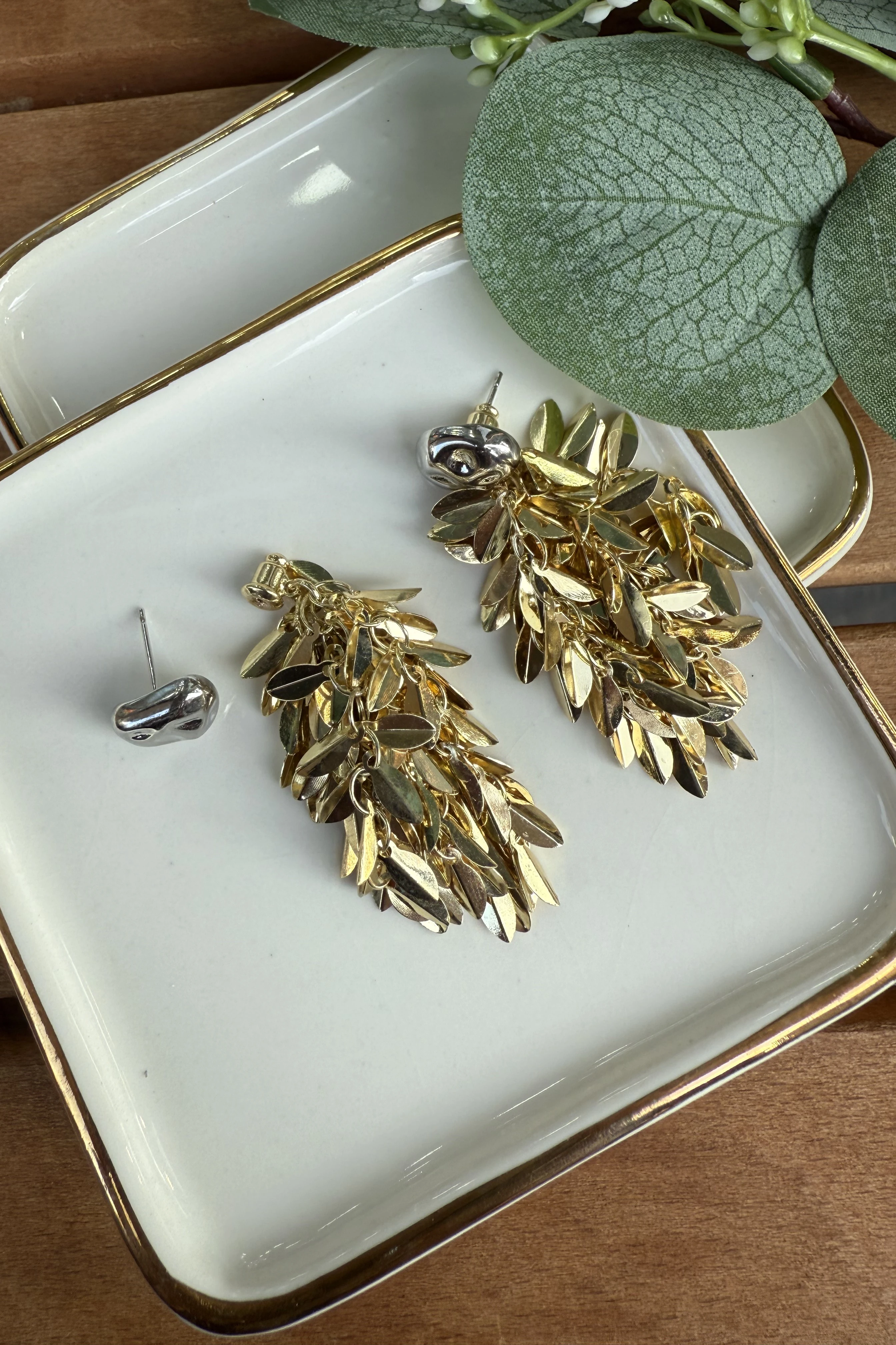 14K Altın Kaplama Çift Renk Püsküllü Küpe