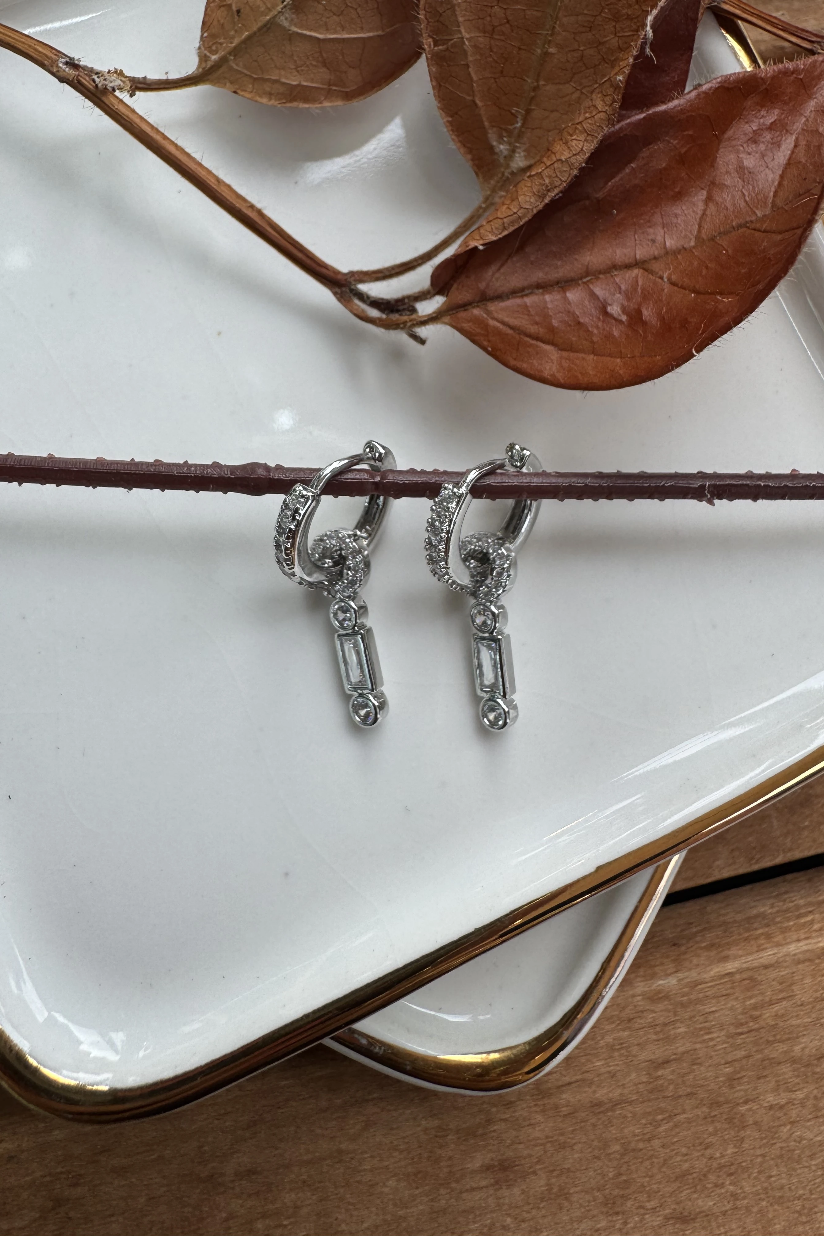 14K Altın Kaplama Minimal Yuvarlak & Dikdörtgen Sallantılı Küpe Silver