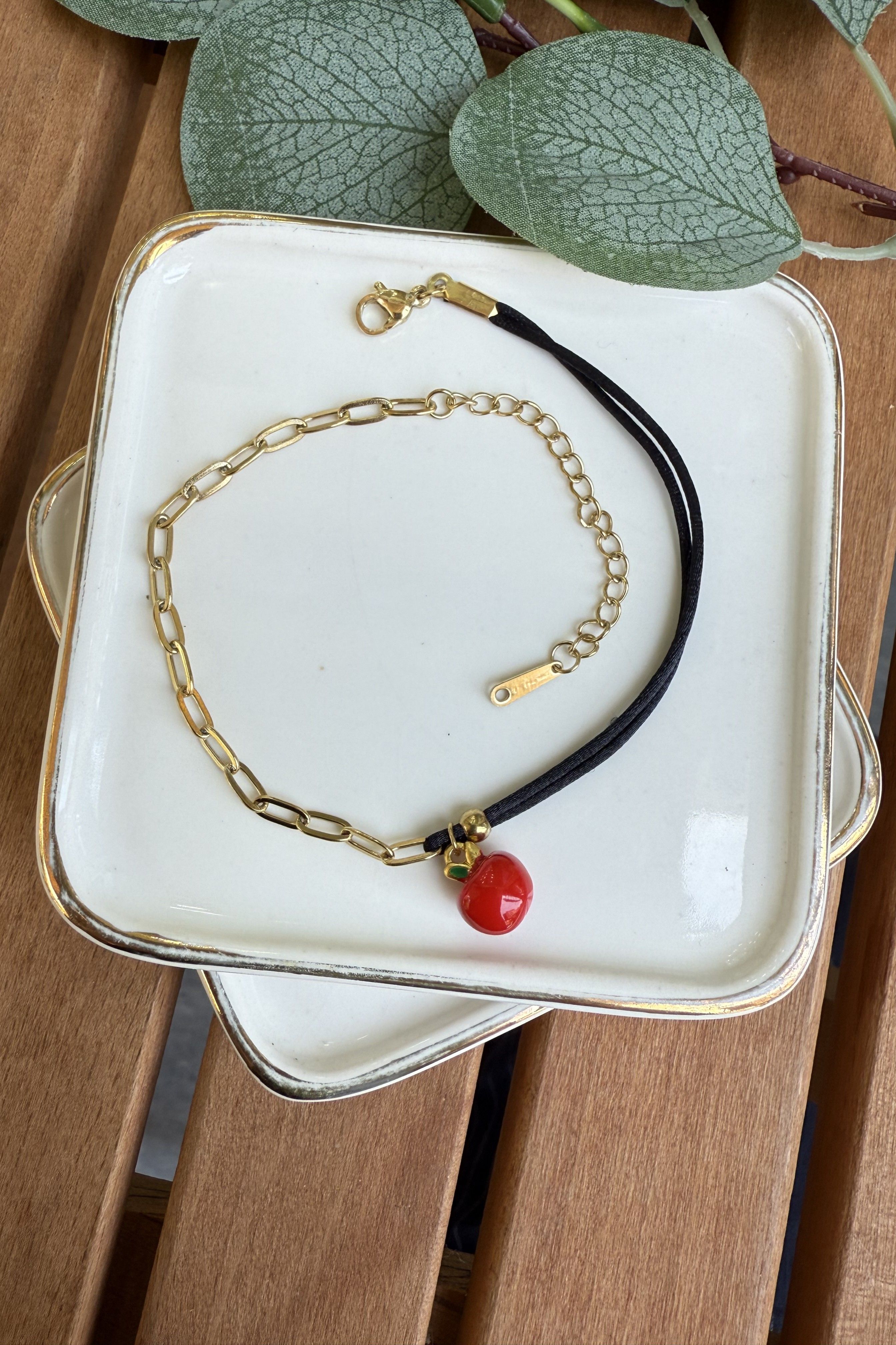 Çelik Siyah İpli Nar Halhal 21+5cm