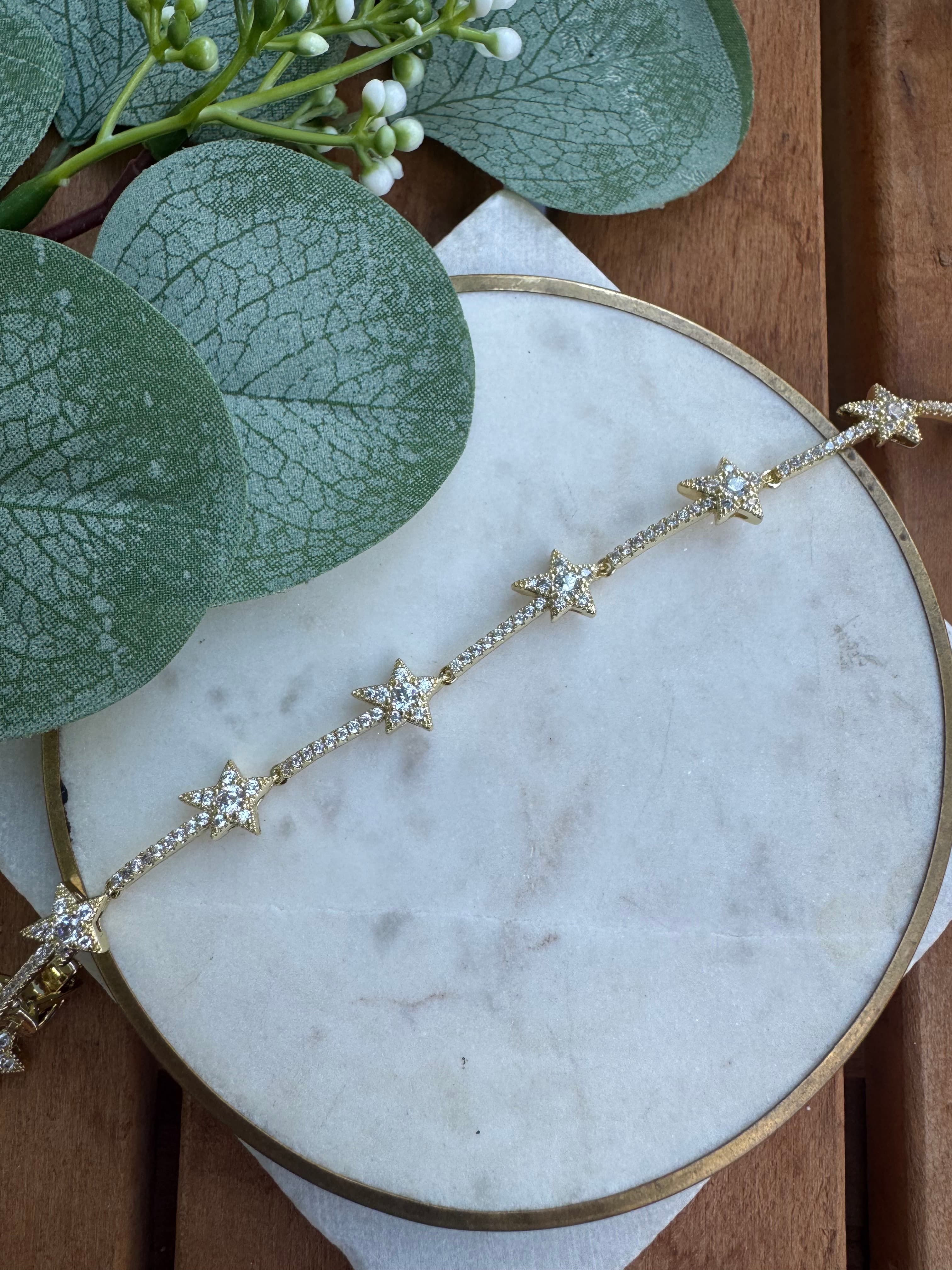 Özel Seri Taşlı Yıldız Bileklik Gold 18+2cm