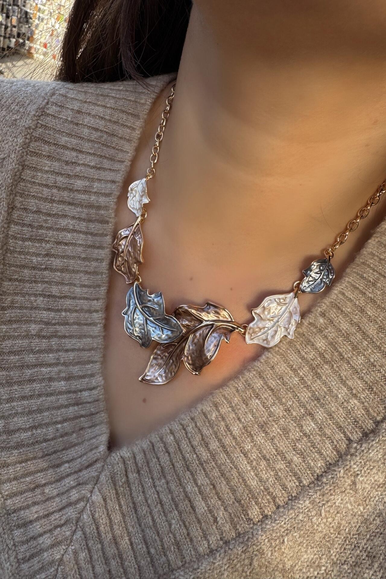 14K Altın Kaplama Floral Serisi Kolye 52 cm