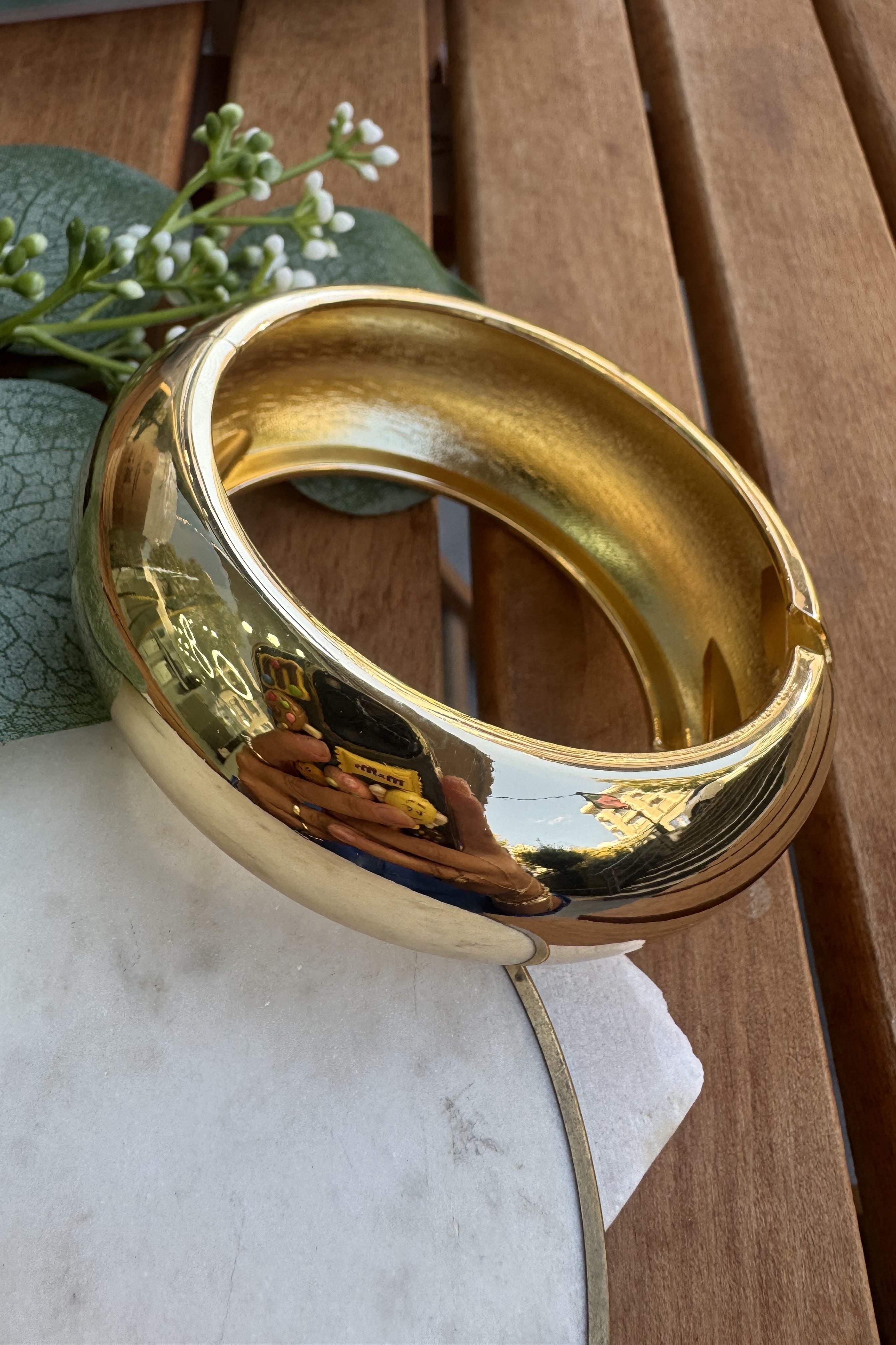 14K Altın Kaplama Kalın Bombe Kelepçe Gold
