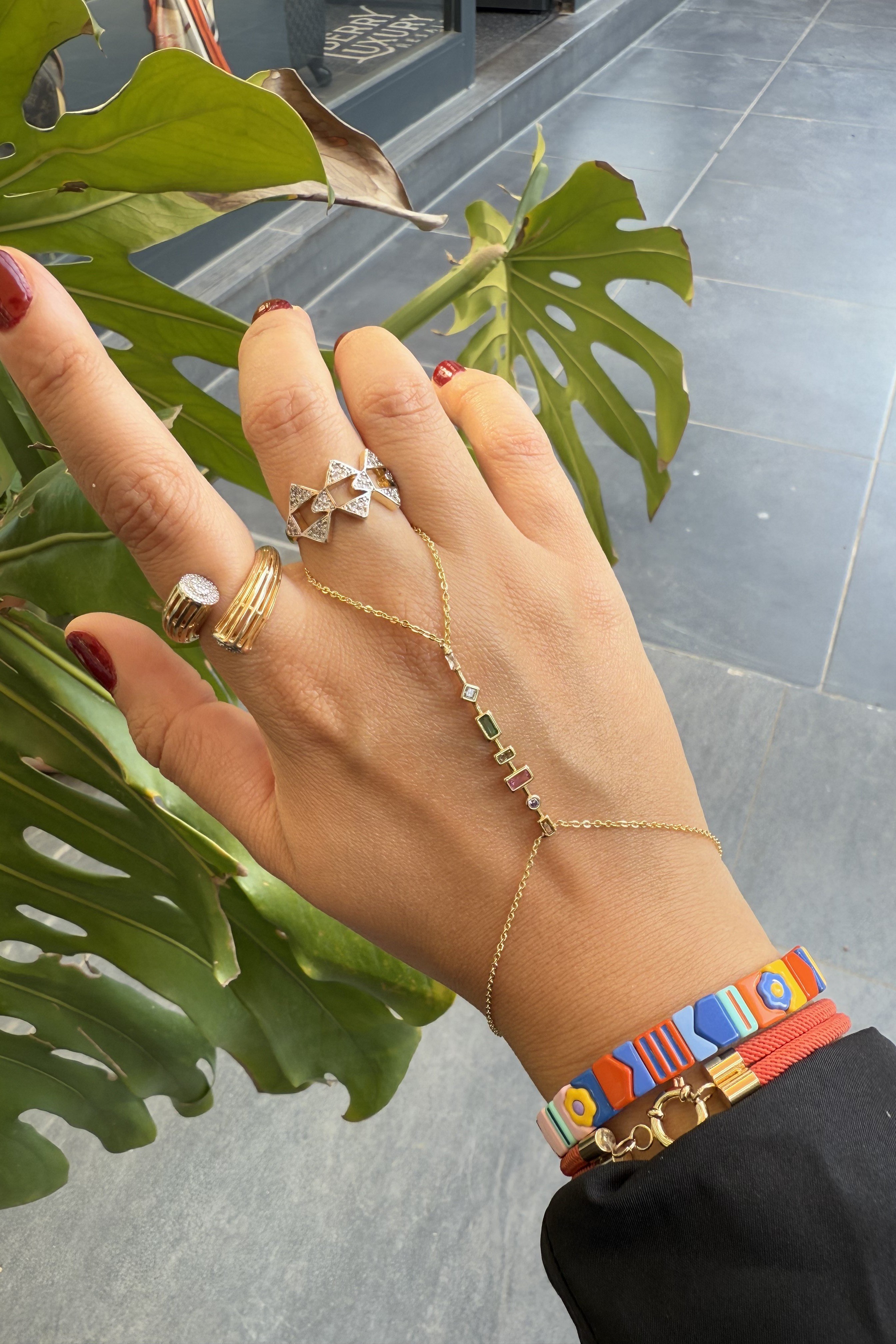 14K Altın Kaplama Minimal Renkli Taşlı Şahmeran 