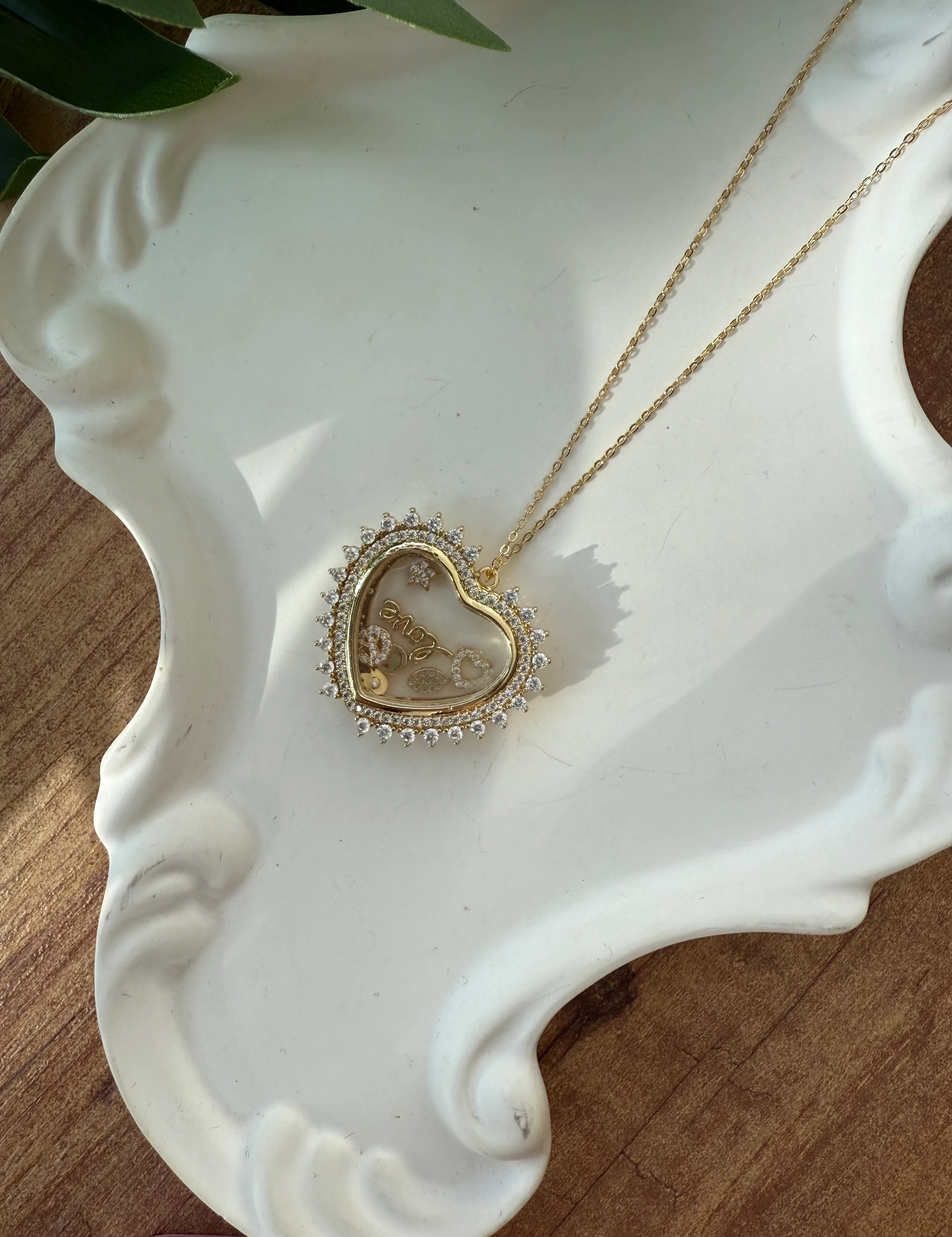 14K Altın Kaplama Charmlı Kolye 'Love' Gold 50cm