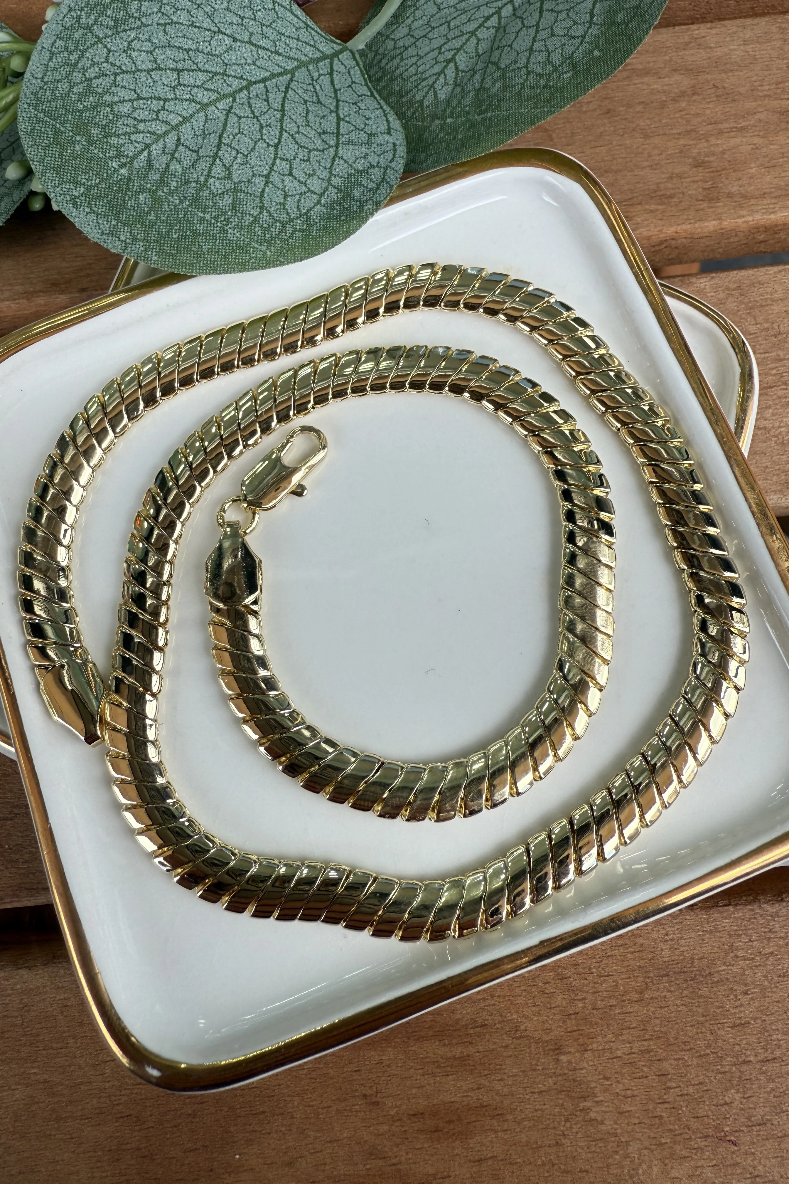 14K Altın Kaplama Yatay Plaka Geçişli Kolye