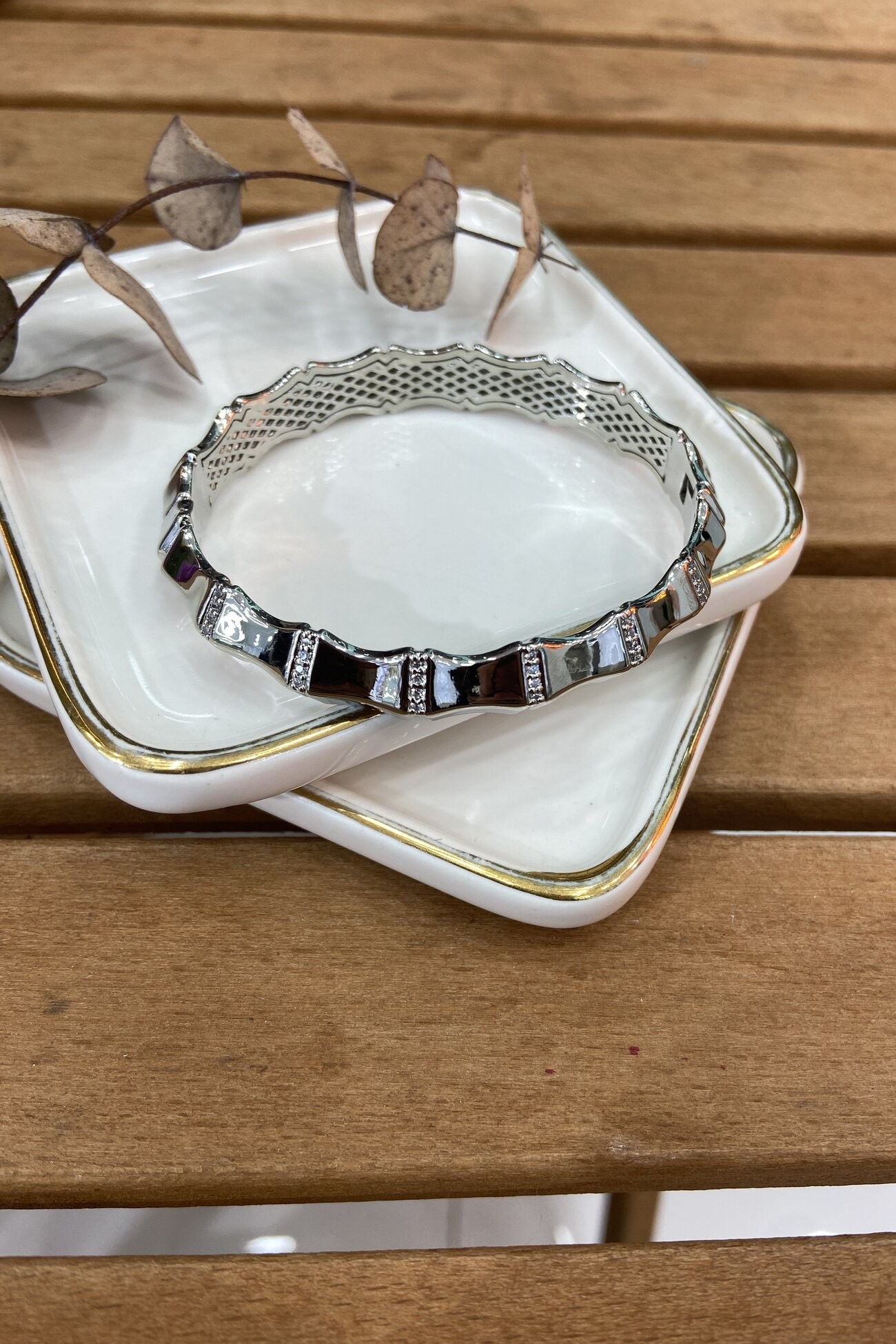 14K Altın Kaplama Kalın Plaka Kemik Bilezik Silver