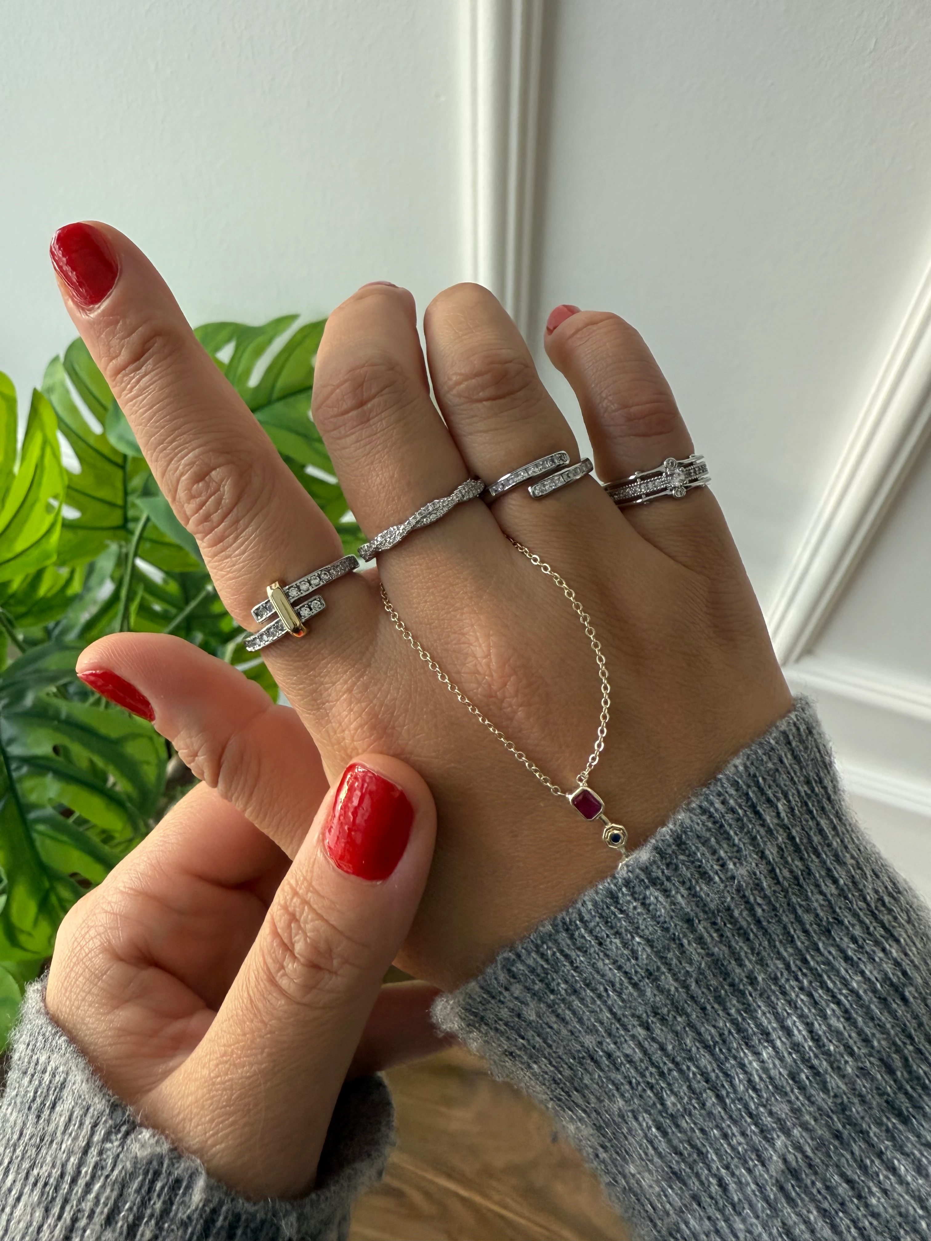 14K Altın Kaplama Gömme Mini Taşlı Yüzük Silver