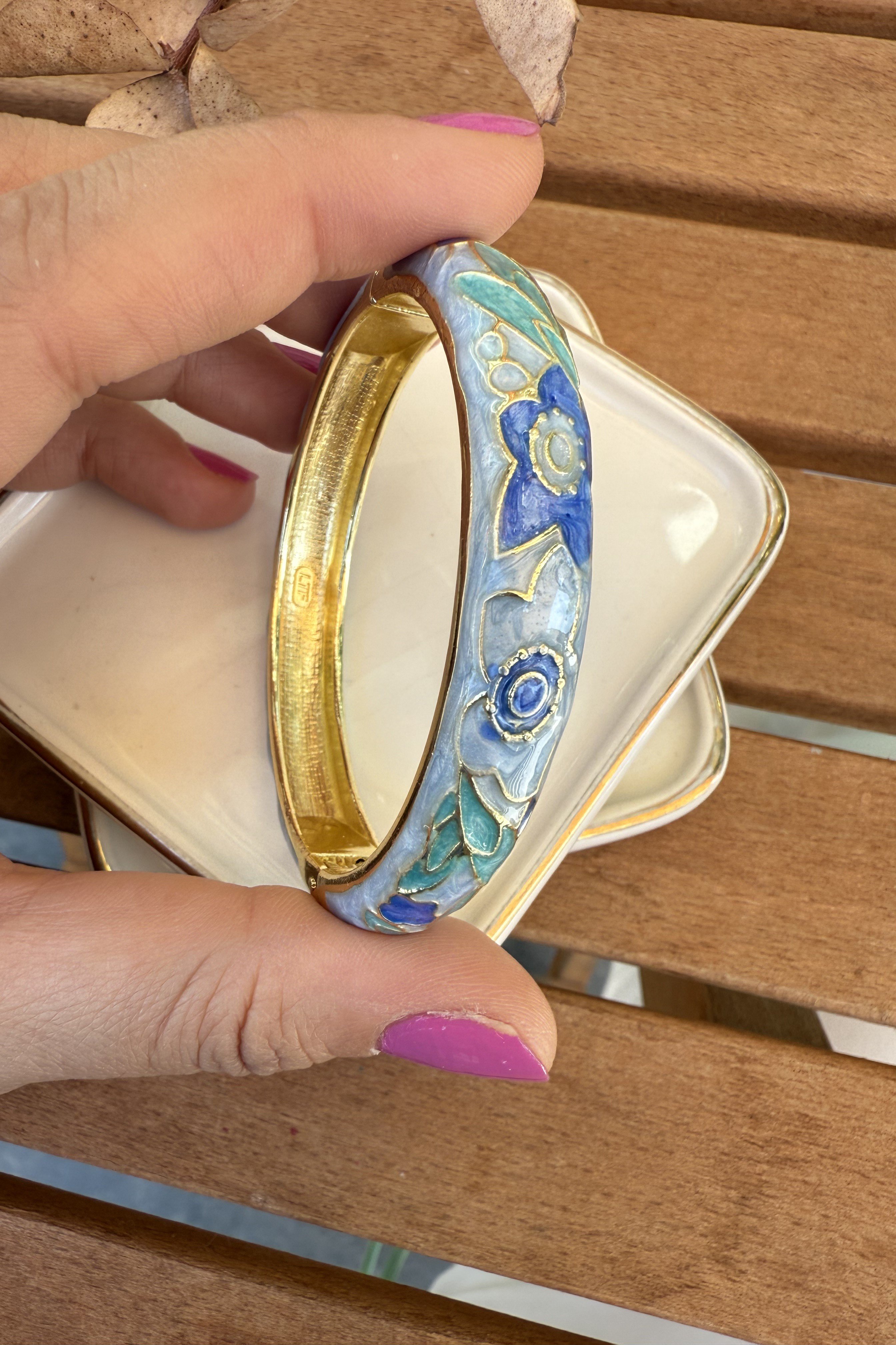 14K Altın Kaplama Orta Mavi Helen Bilezik 6cm