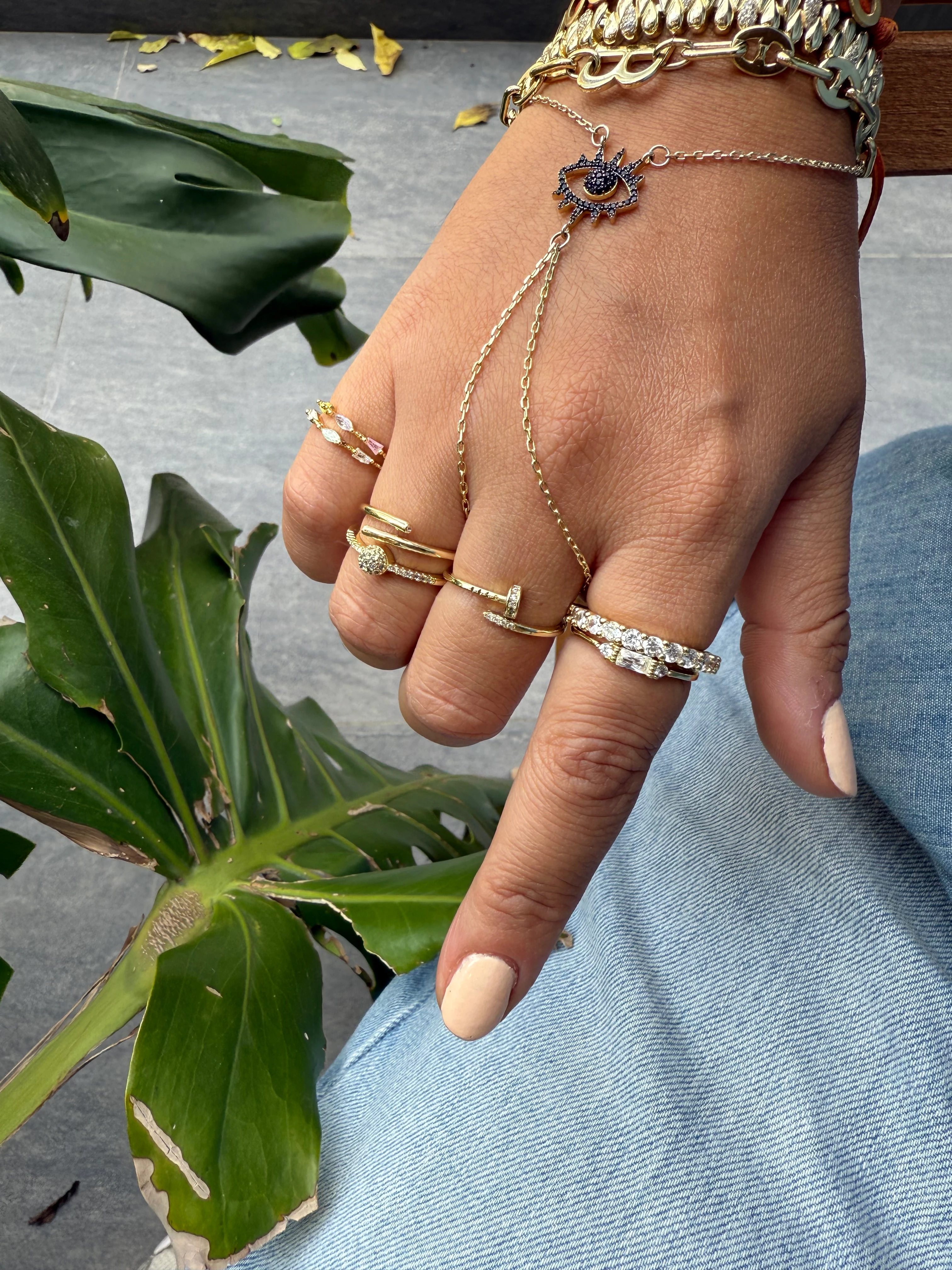 14K Altın Kaplama Taşlı Topçuk Yüzük