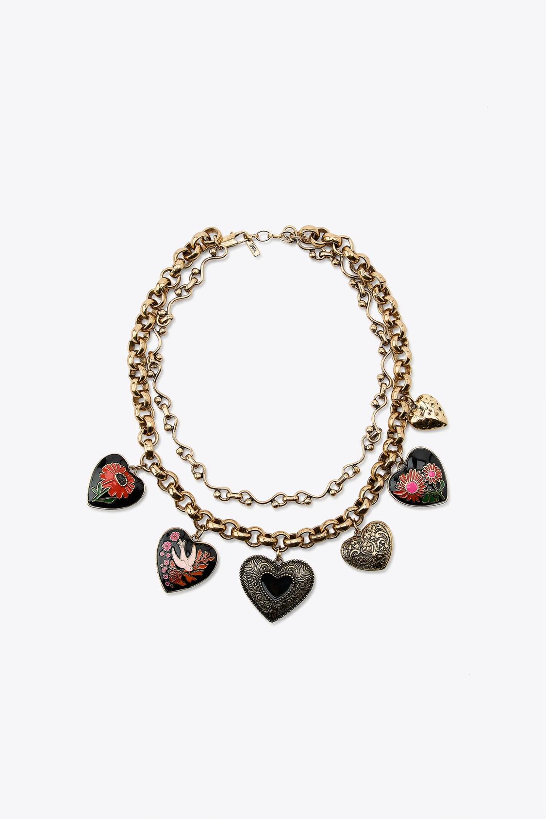 ZR Model Siyah Mine Detaylı Kalp Kolye 42+5cm