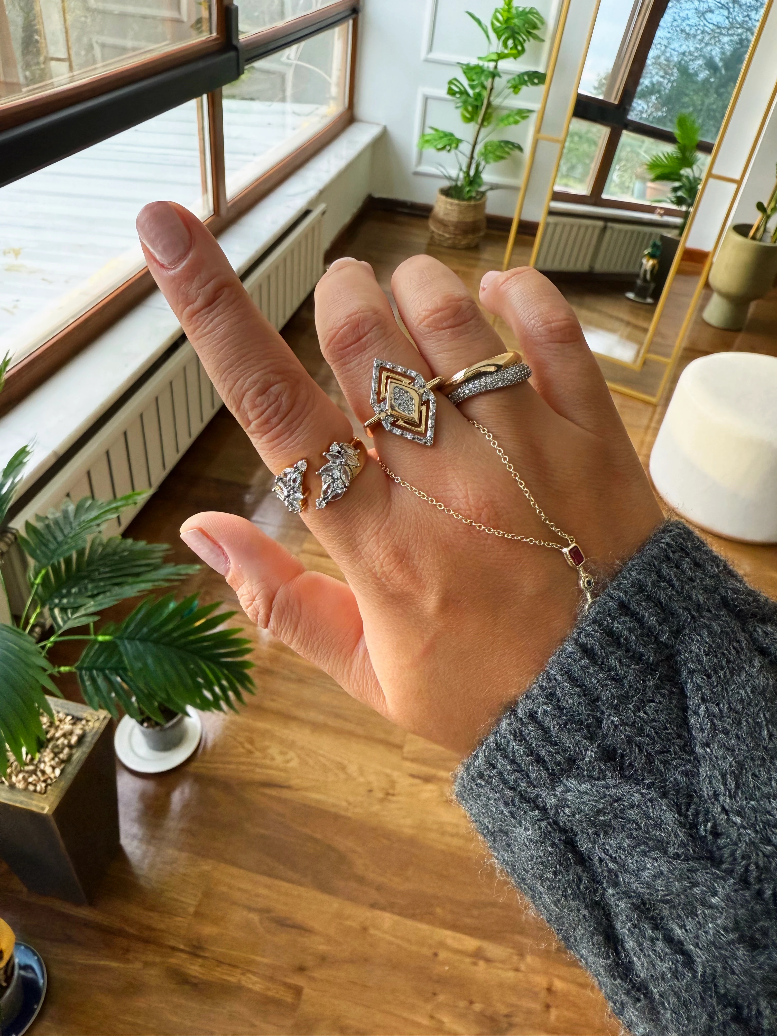 14K Altın Kaplama Kenarları Taşlı Vintage Yüzük