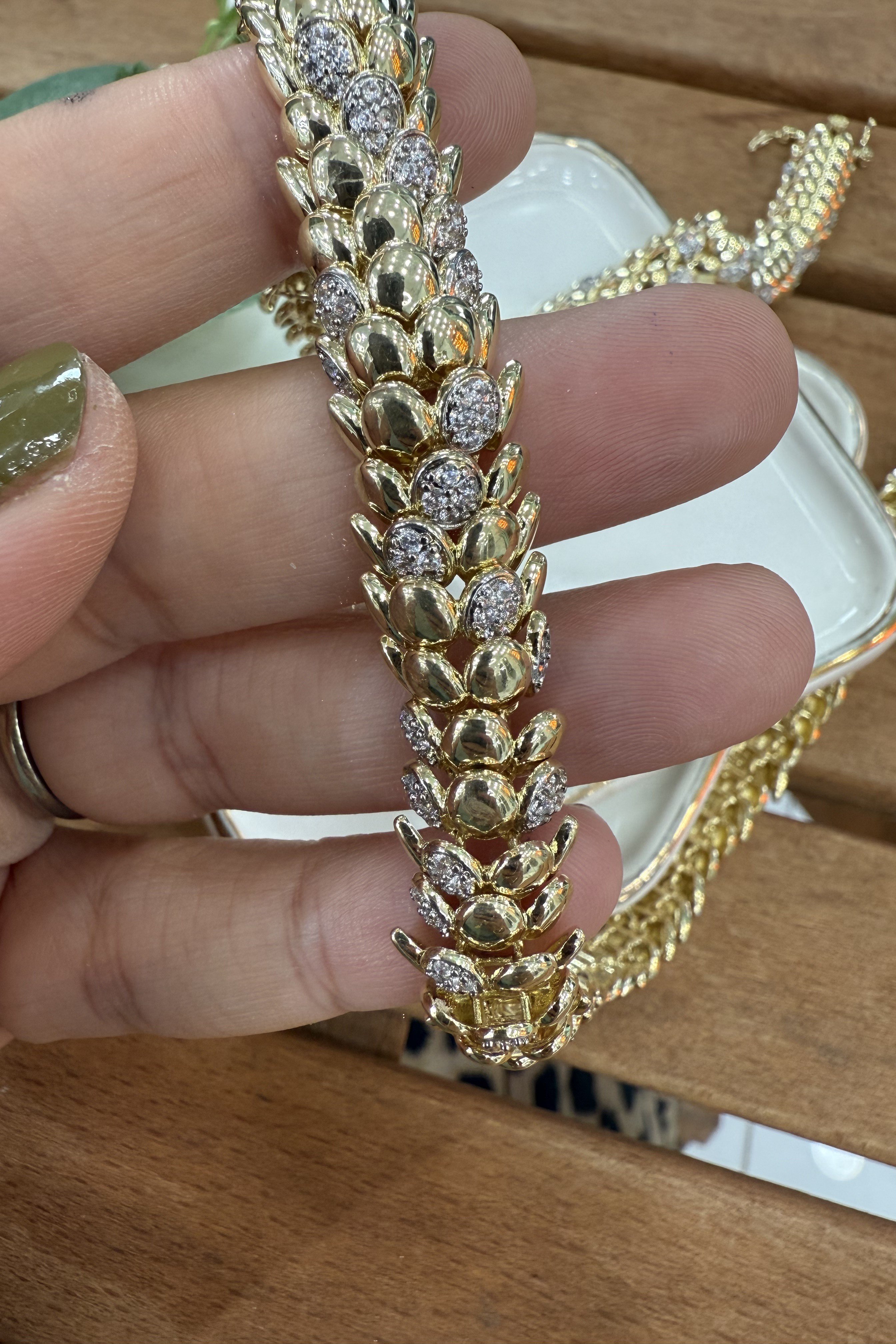 14K Altın Kaplama Taşlı Tasarım Kolye 43cm