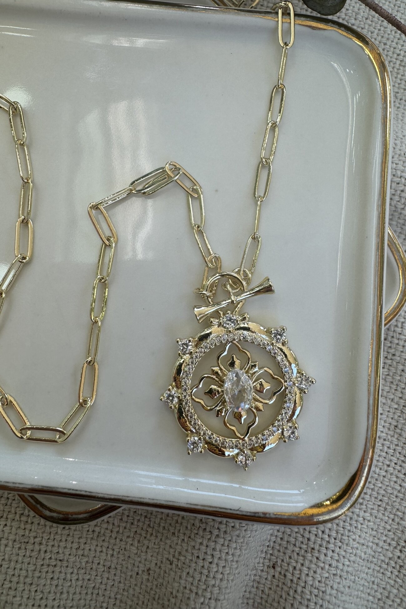 14K Altın Kaplama İşlemeli Vintage Kolye 75cm