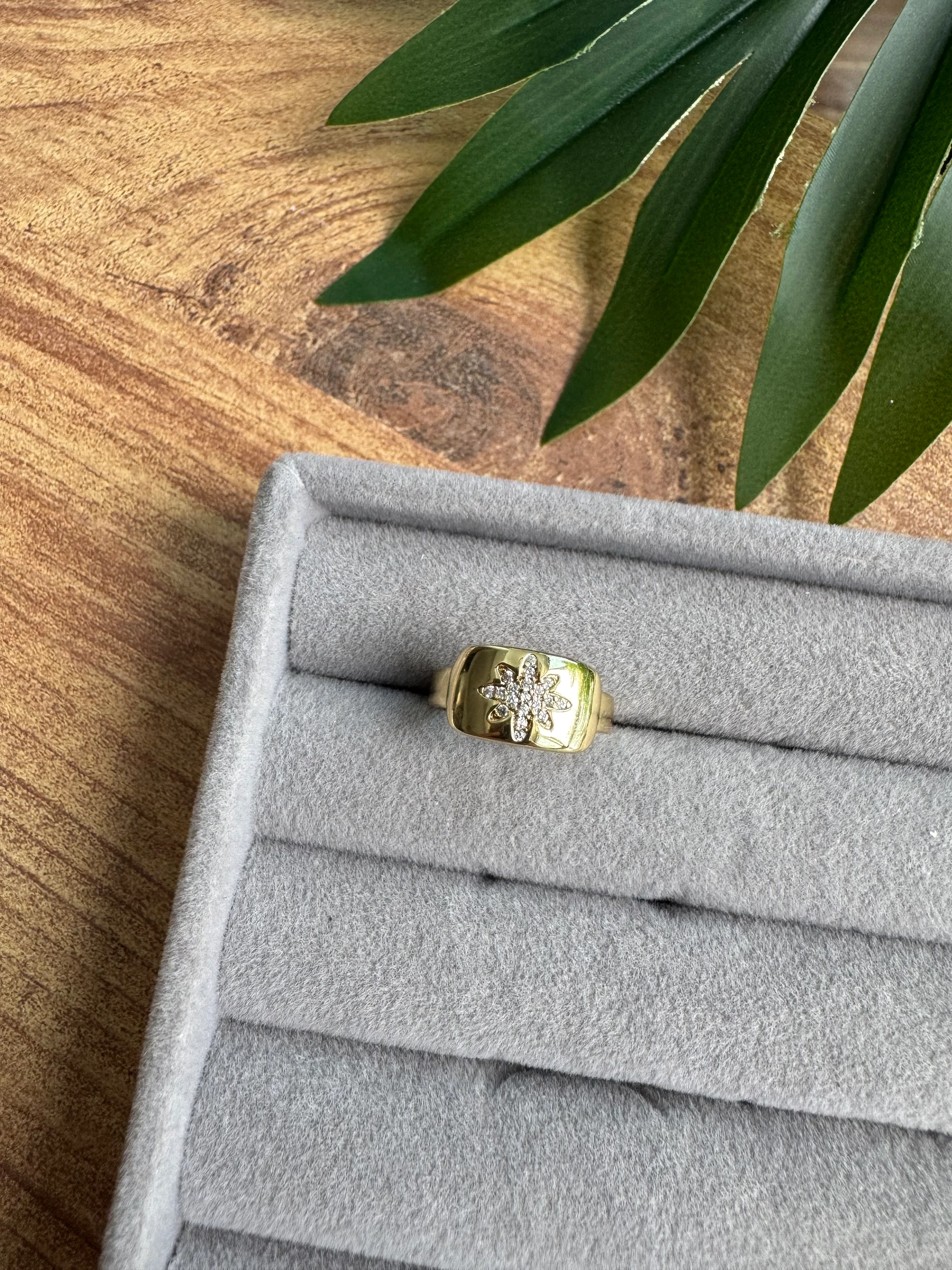 14K Altın Kaplama Plaka Üstü Kuzey Yıldızı Serçe Parmak Yüzüğü Gold