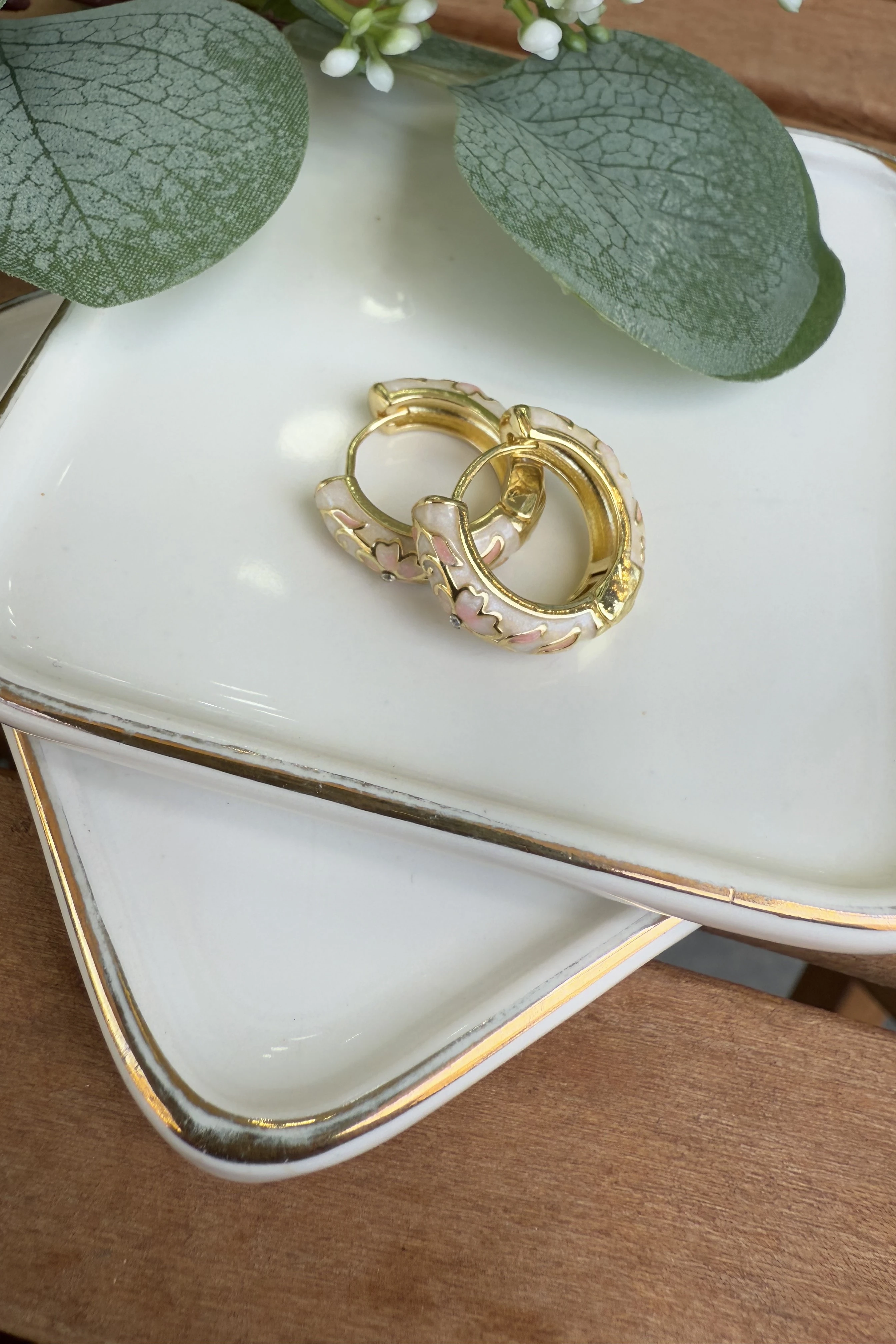 14K Altın Kaplama Toz Pembe & Krem Mineli Lisa Küpe