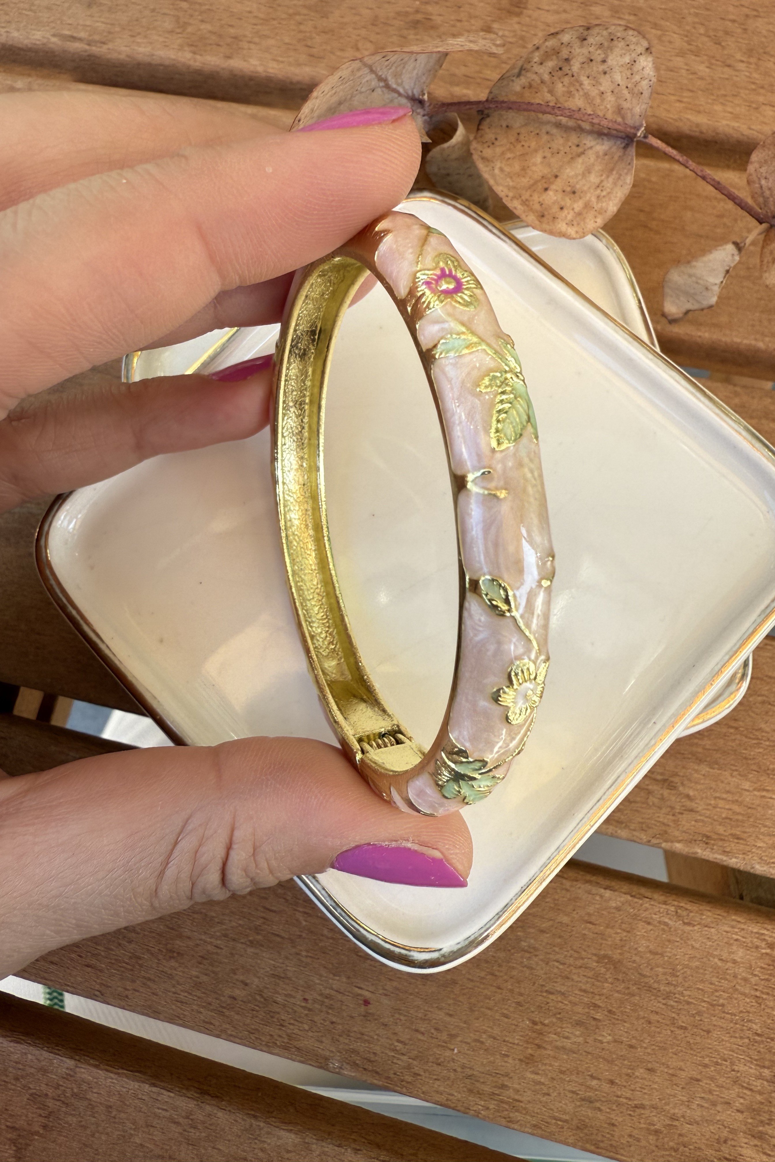 14K Altın Kaplama Orta Krem Alina Bilezik 6cm