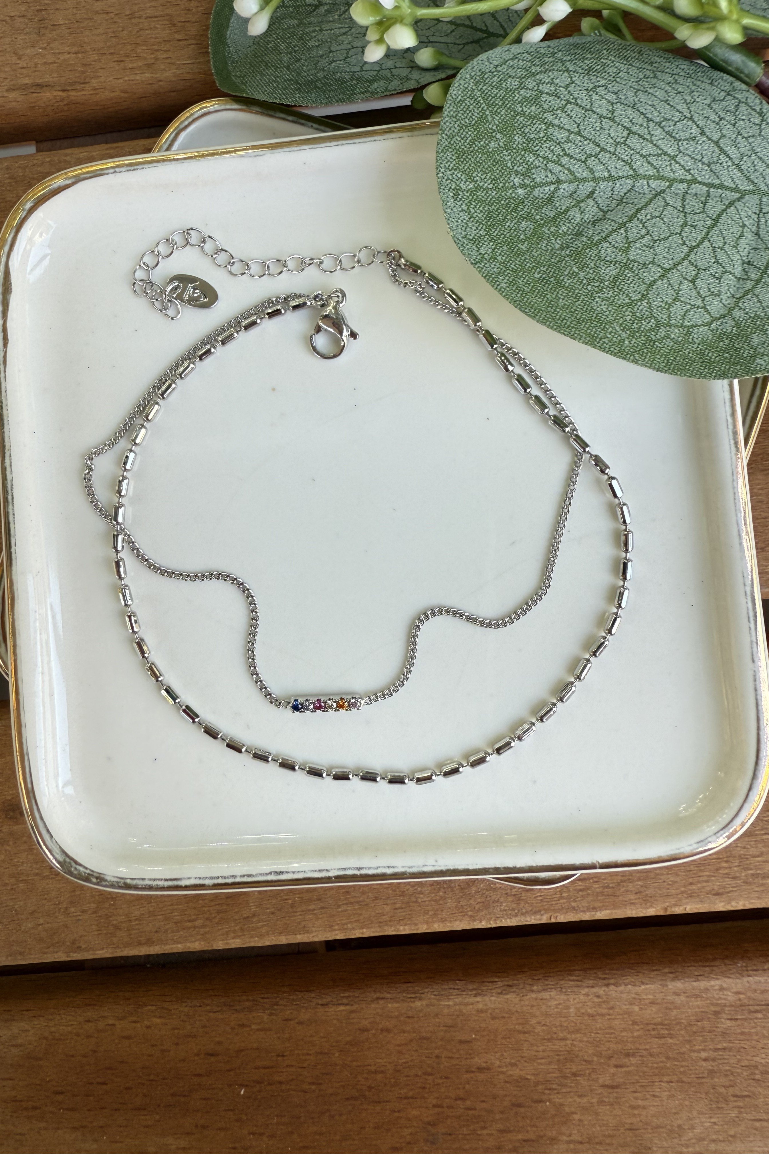14K Altın Kaplama Minik Renkli Taş İkili Halhal Silver 20+5cm