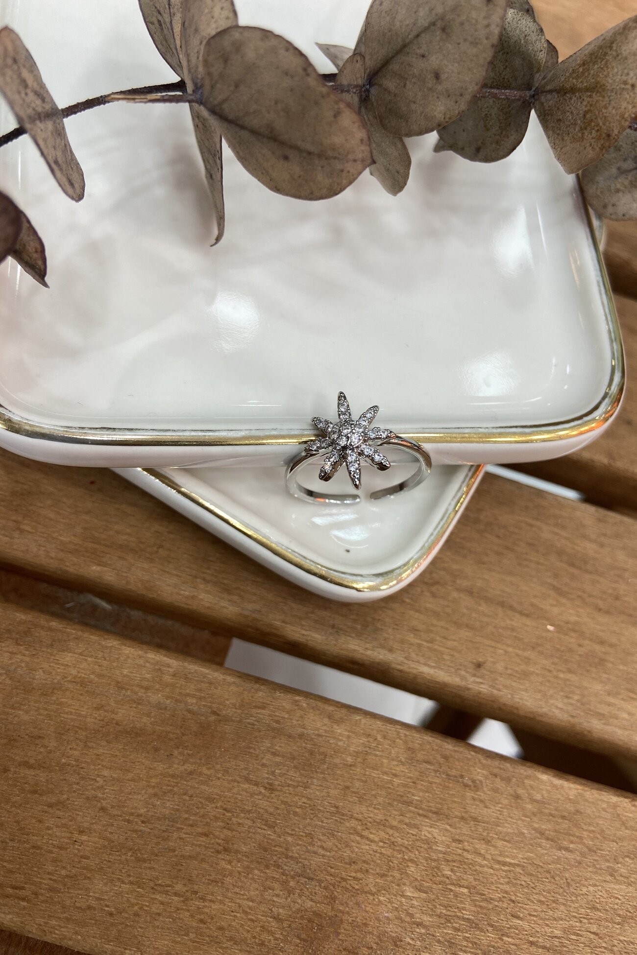 14K Altın Kaplama Minimal Kuzey Yıldızı Yüzük Silver