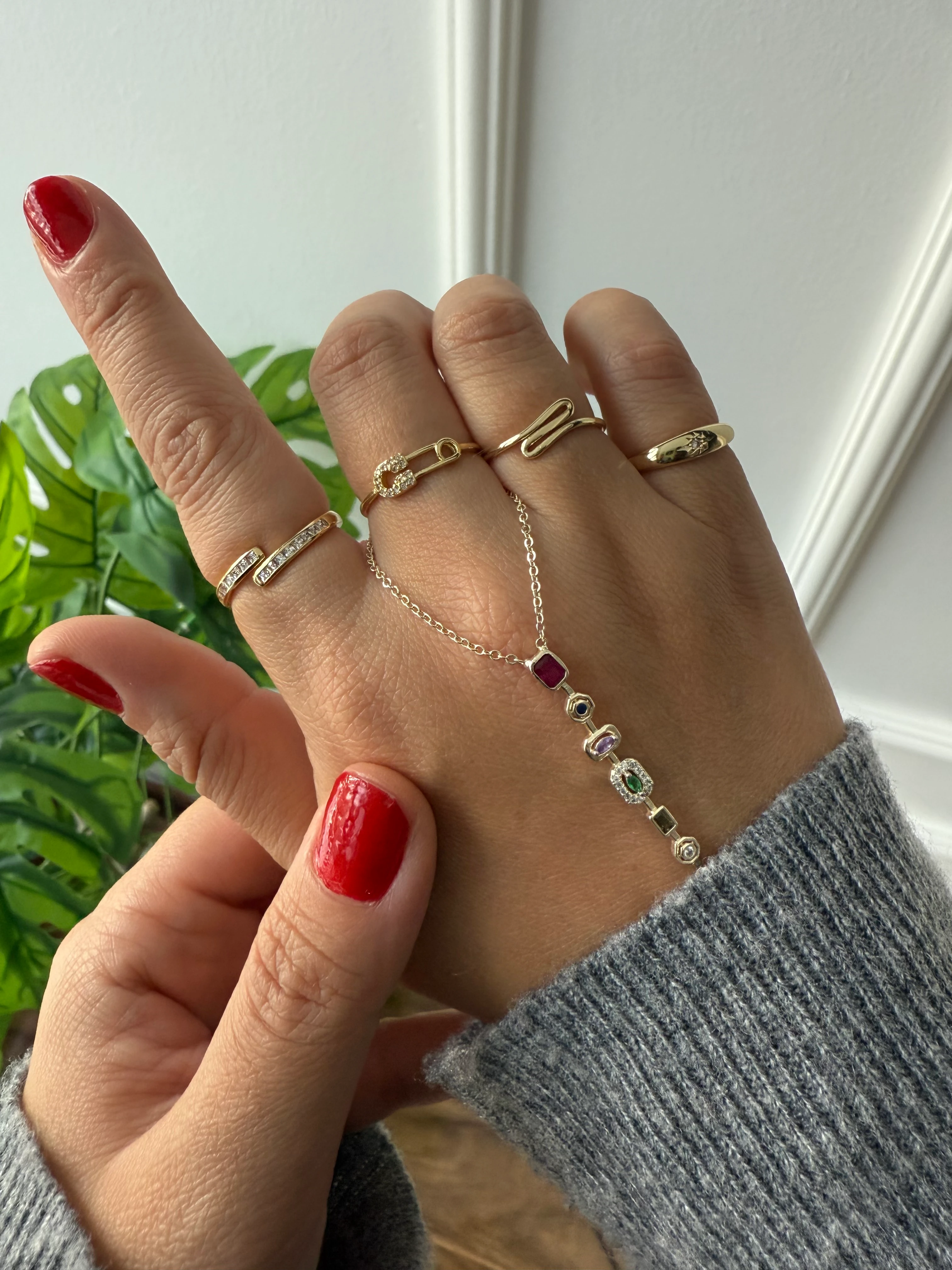 14K Altın Kaplama Gömme Mini Taşlı Yüzük Gold