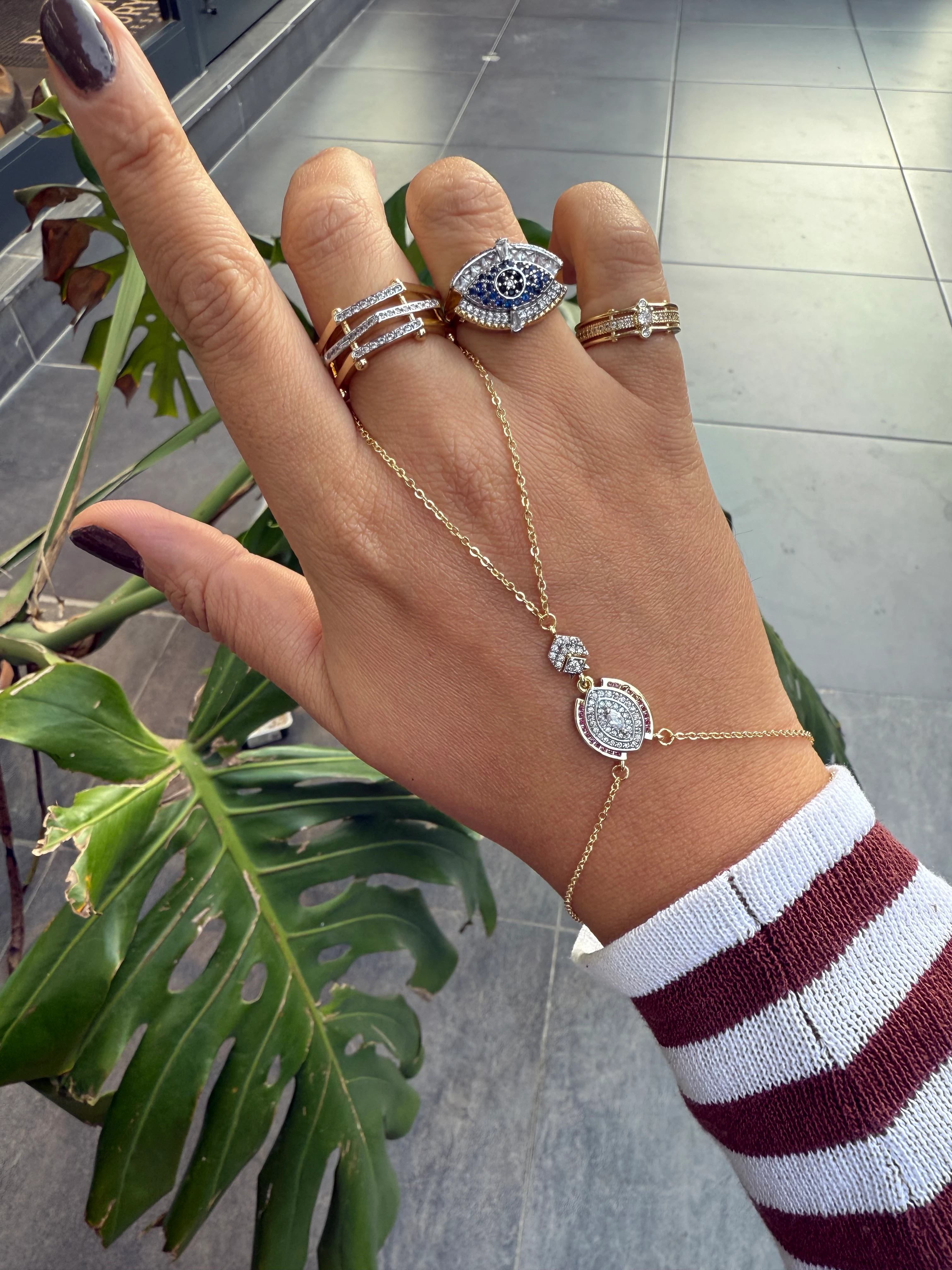 14K Altın Kaplama Fuşya Taş Çevrili Göz Şahmeran