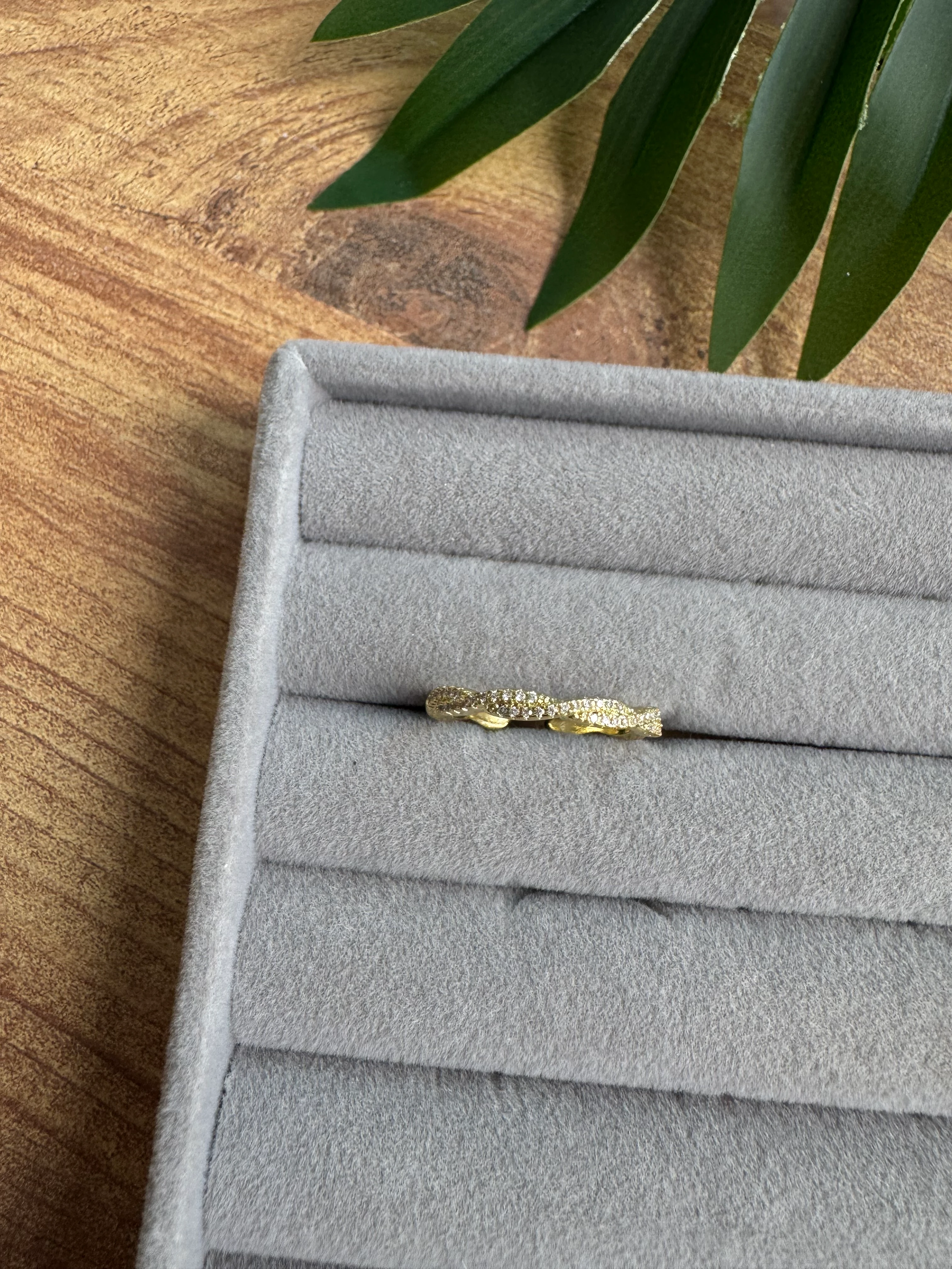 14K Altın Kaplama Taşlı Burgu Yüzük Gold