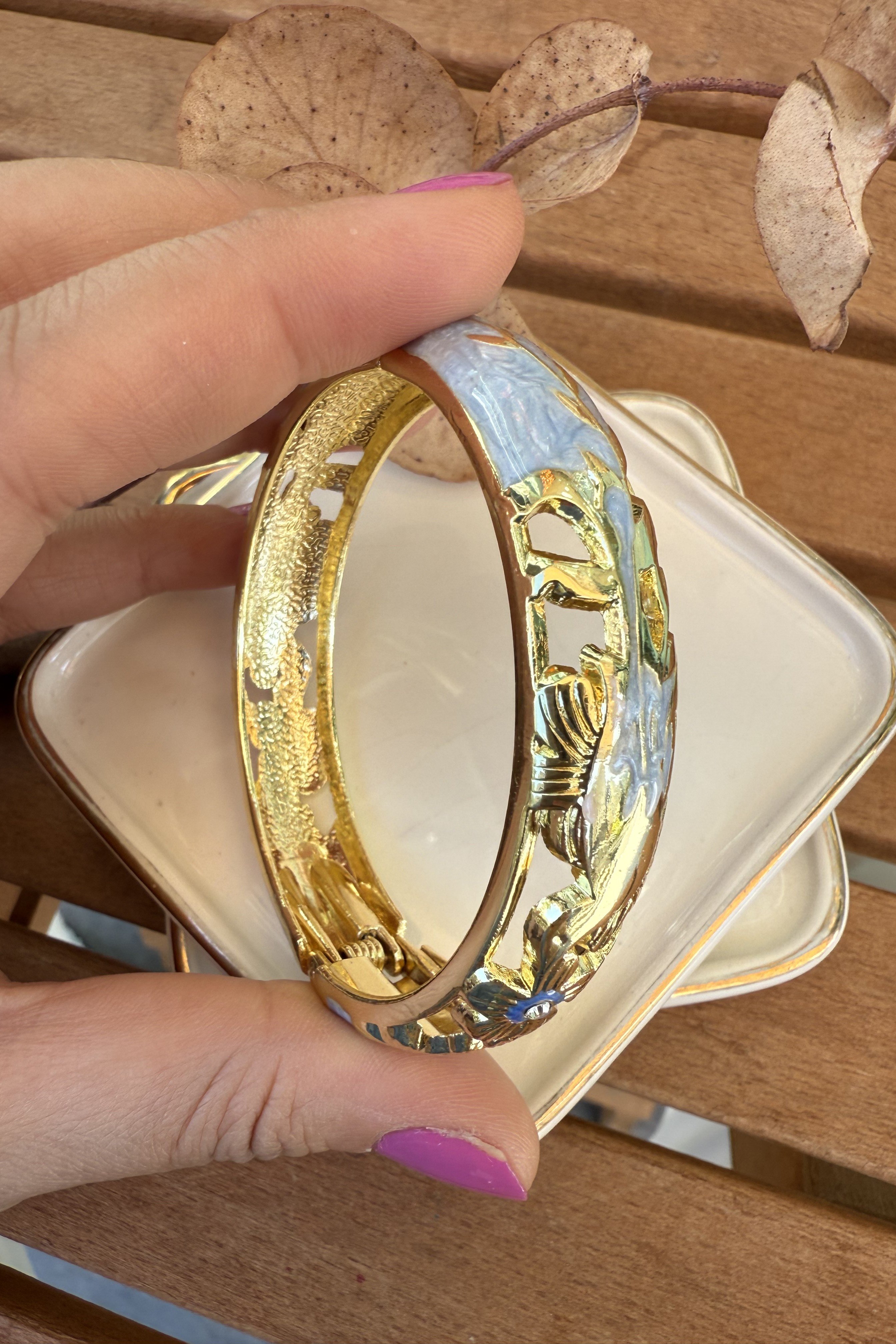 14K Altın Kaplama Kalın Açık Mavi Alison Bilezik 6cm