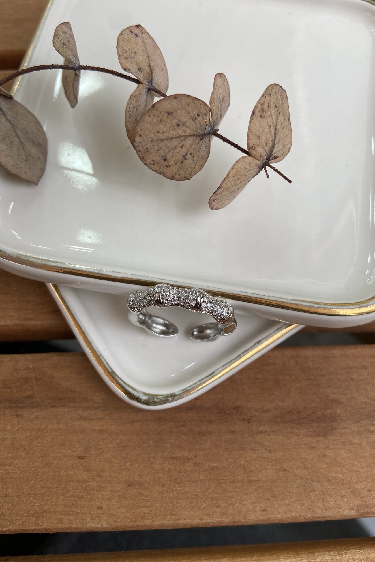 14K Altın Kaplama Önü Taşlı Kemik Yüzük Silver