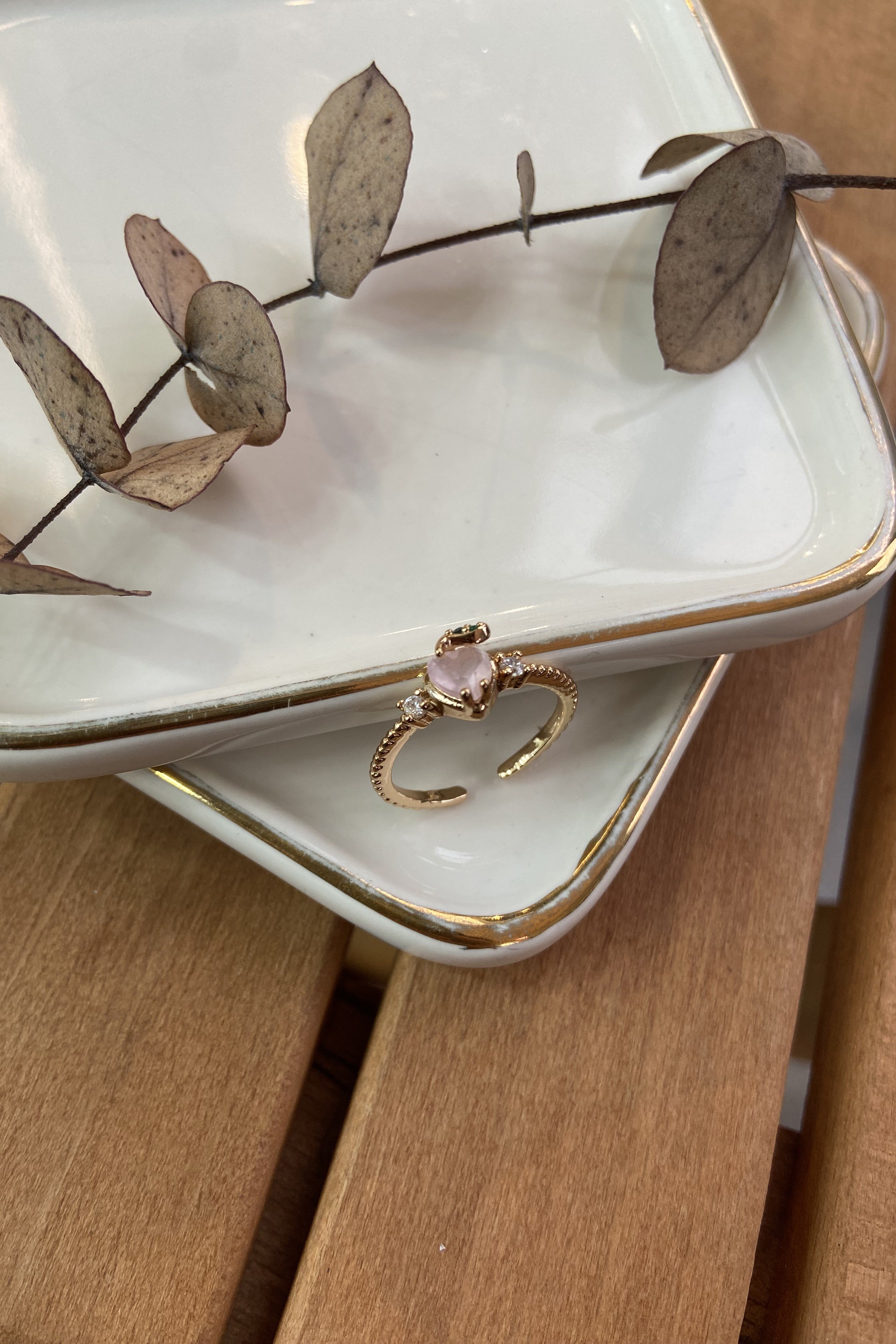 14K Altın Kaplama Minimal Pembe Elma Yüzük