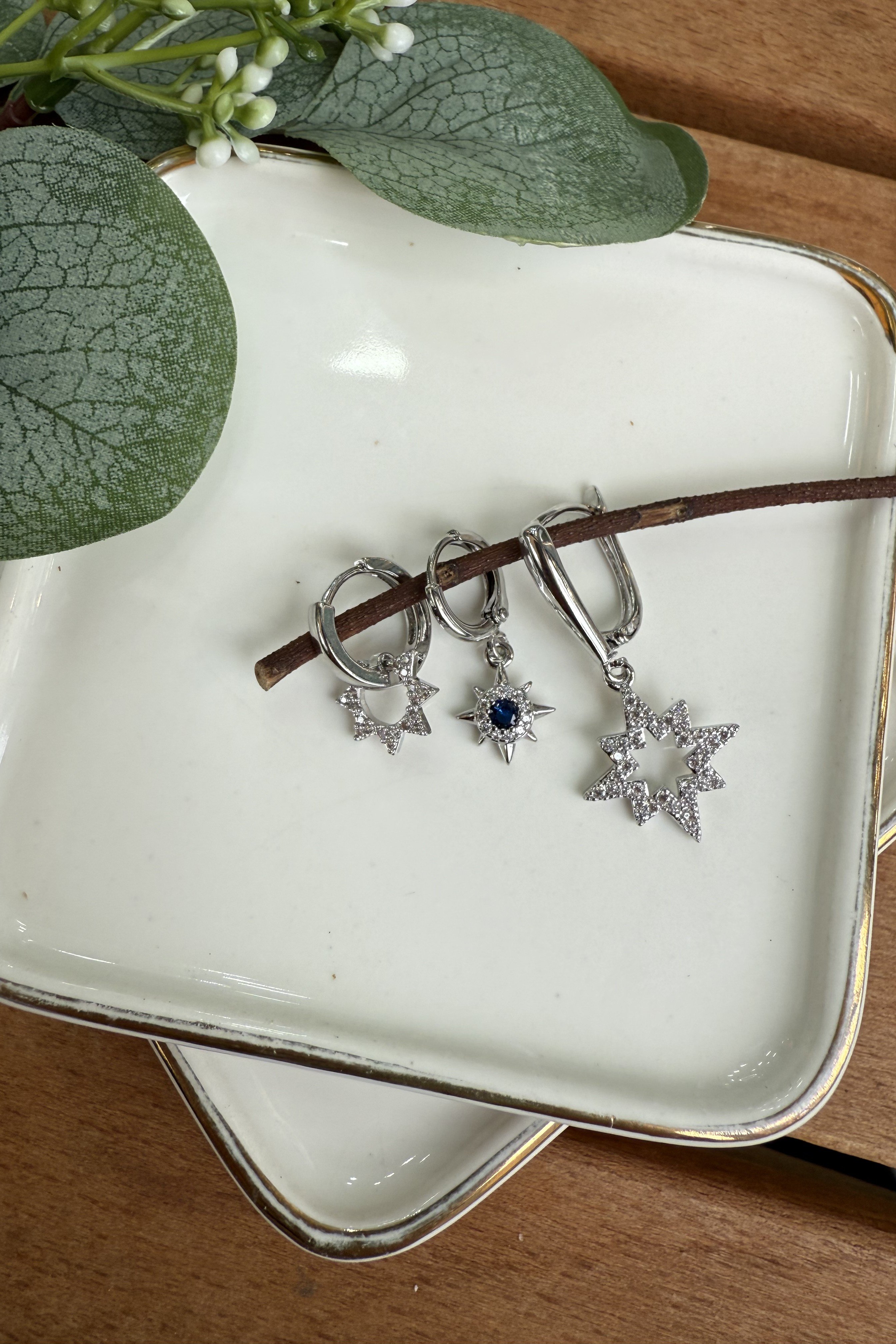 14K Altın Kaplama Yıldızlar 3'lü Küpe Seti Silver